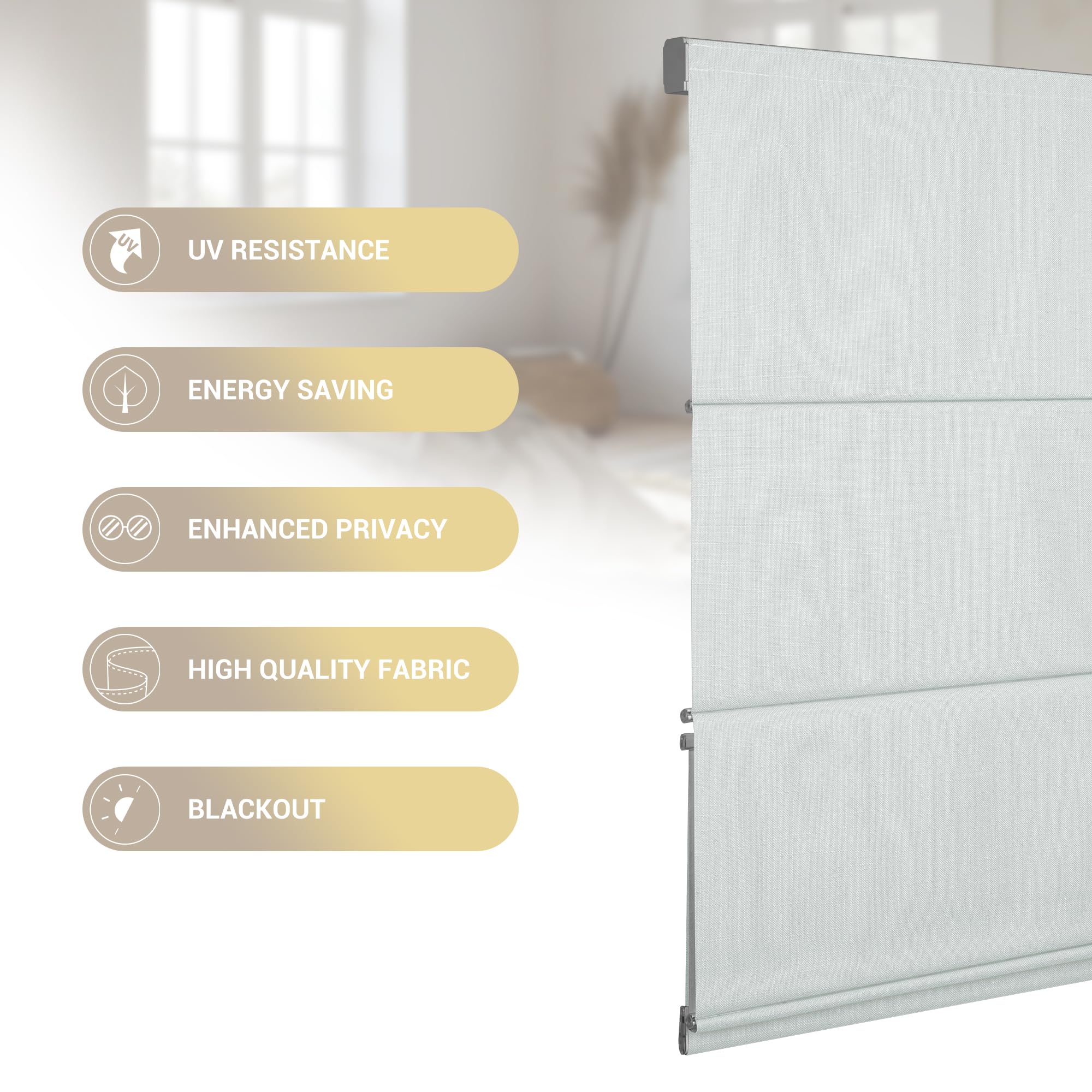Blackout Cordless Roman Shades for Windows - Custom Linen Roman Blinds with Thermal Insulation & UV Protection - Perfect for Bedroom, Living Room & Kitchen (White, 39