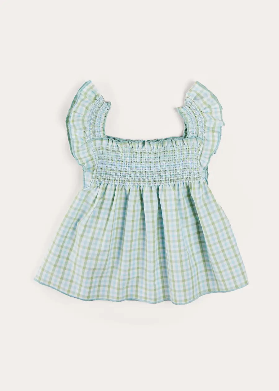 Maxwell Green Gingham Smock Detail Blouse for Girls (5-10 Years) - Perfect for School, Parties, and Casual Outings