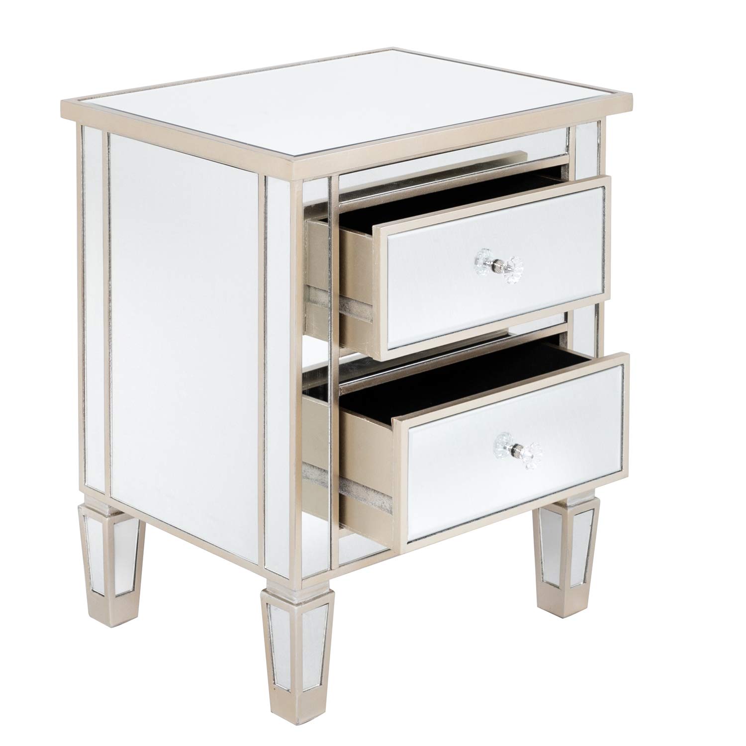 Ochine 2 Drawer Mirrored Nightstand - Silver Modern Bedside Table with Mirror Accent, Contemporary End Table for Small Spaces - Perfect for Bedroom, Living Room, Dorm & Apartment Decor (Ship from USA)