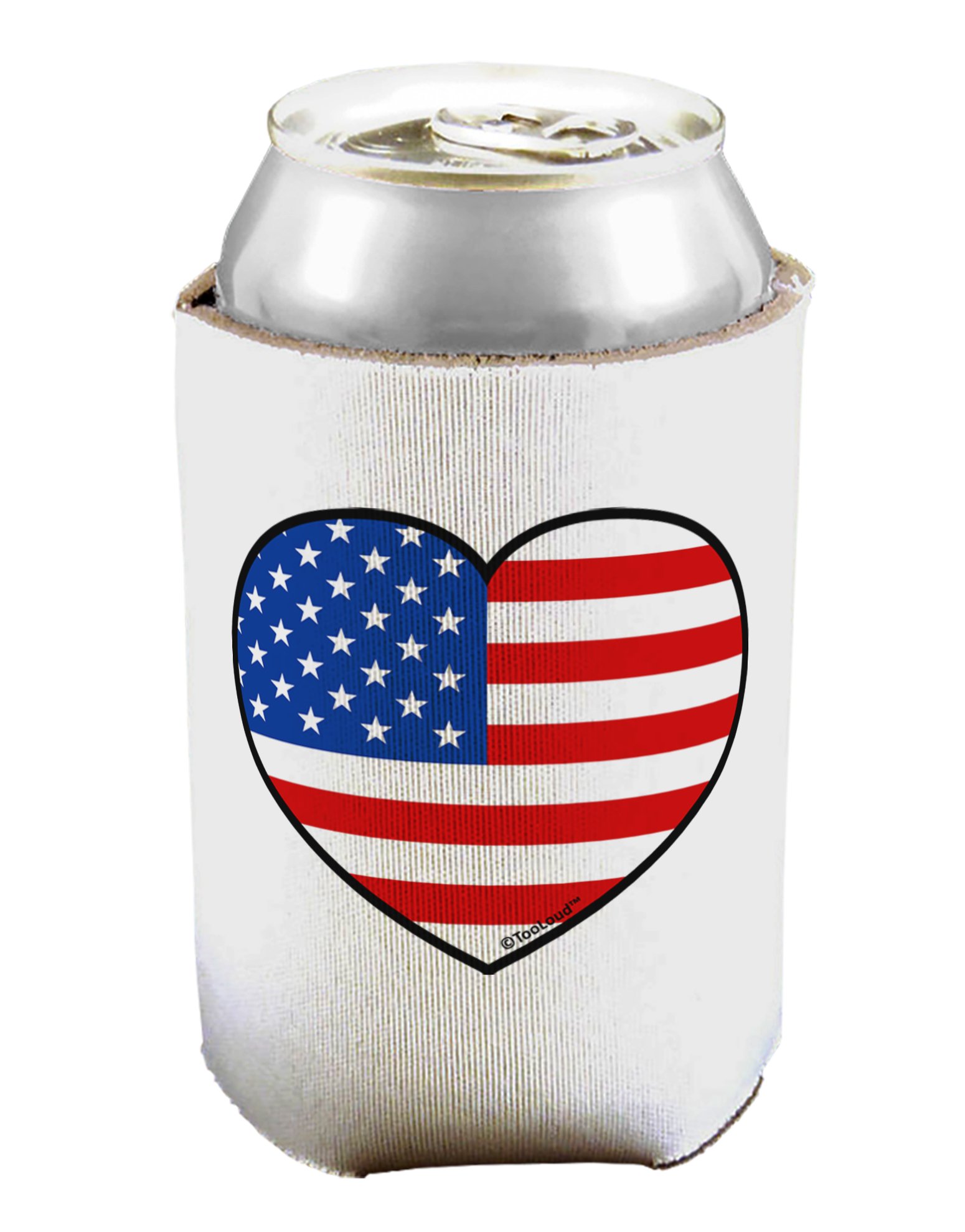TooLoud American Flag Heart Design Can & Bottle Insulator Cooler - 2 Pack | Keep Drinks Cold for Hours | Perfect for BBQs, Picnics, and Outdoor Parties
