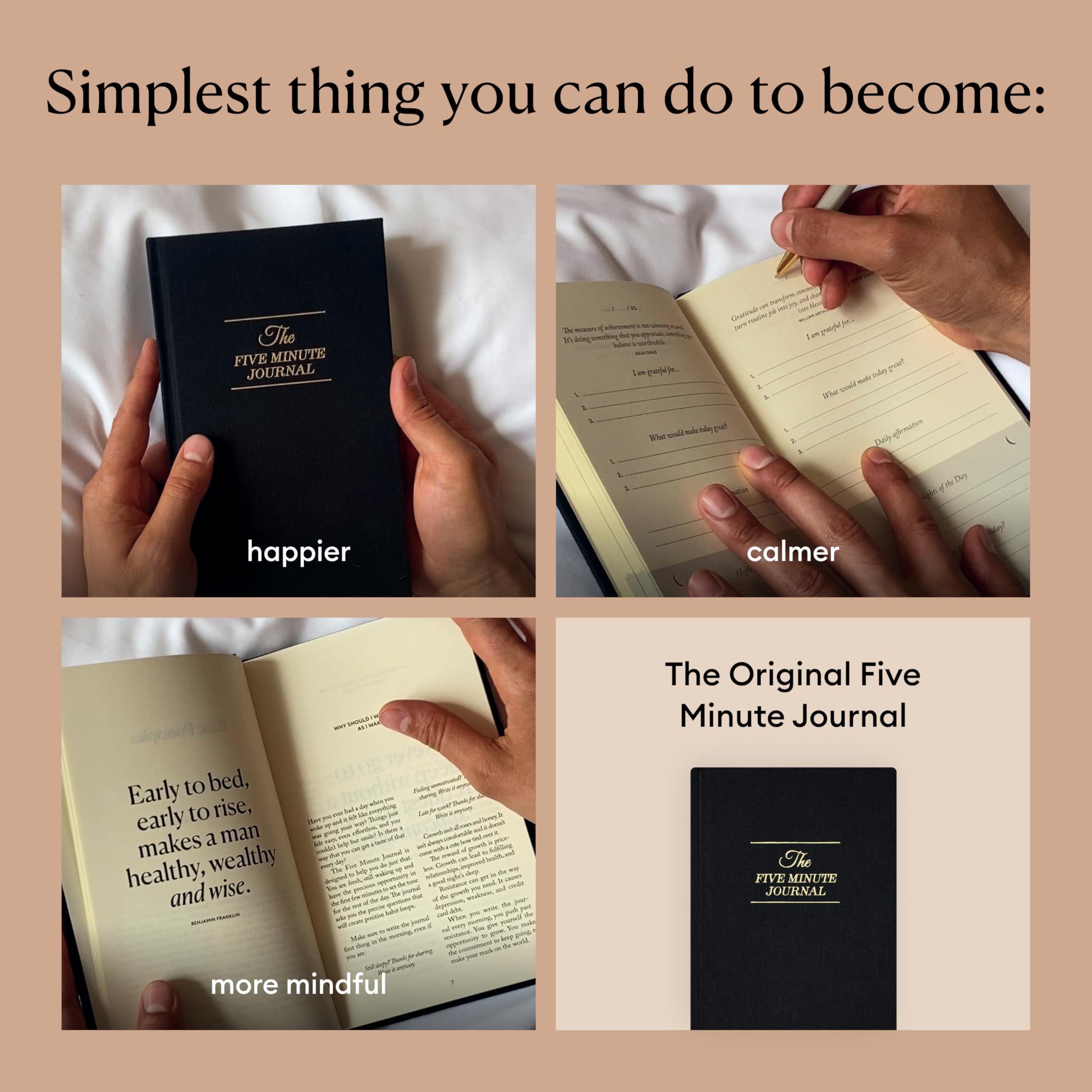The Five Minute Journal 2025 - Original Undated Gratitude & Mindfulness Journal for Daily Reflection, Manifestation & Positivity with Gold Foiling | Plastic-Free Black Cover | Perfect for Morning Routine, Self-Care & Personal Growth