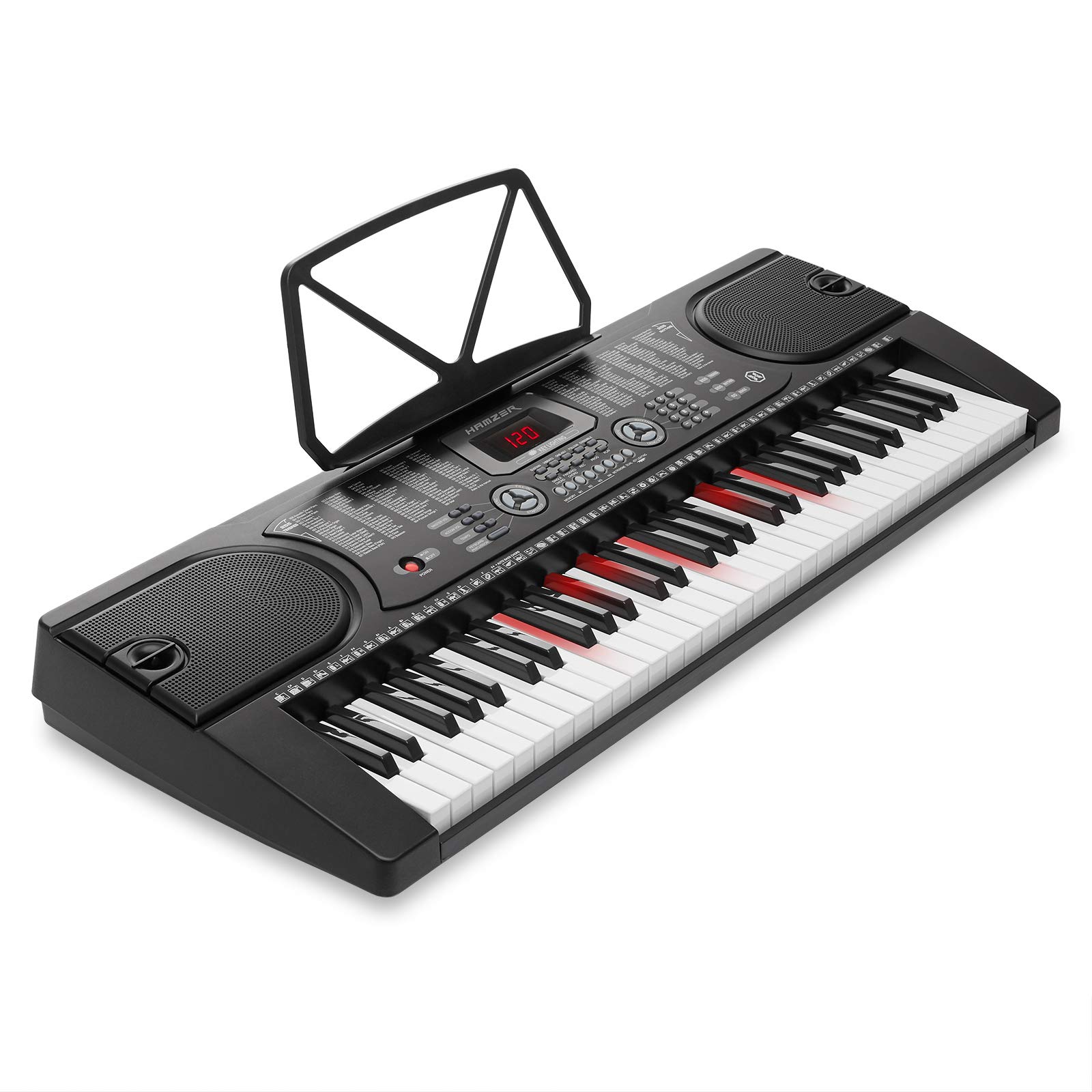 Hamzer 61-Key Portable Electronic Keyboard Piano with LED Lighted Keys, Built-In Speakers, Stand & Bench - Complete Beginner Piano Set for Home Learning & Practice | Perfect for Kids, Adults & Music Enthusiasts