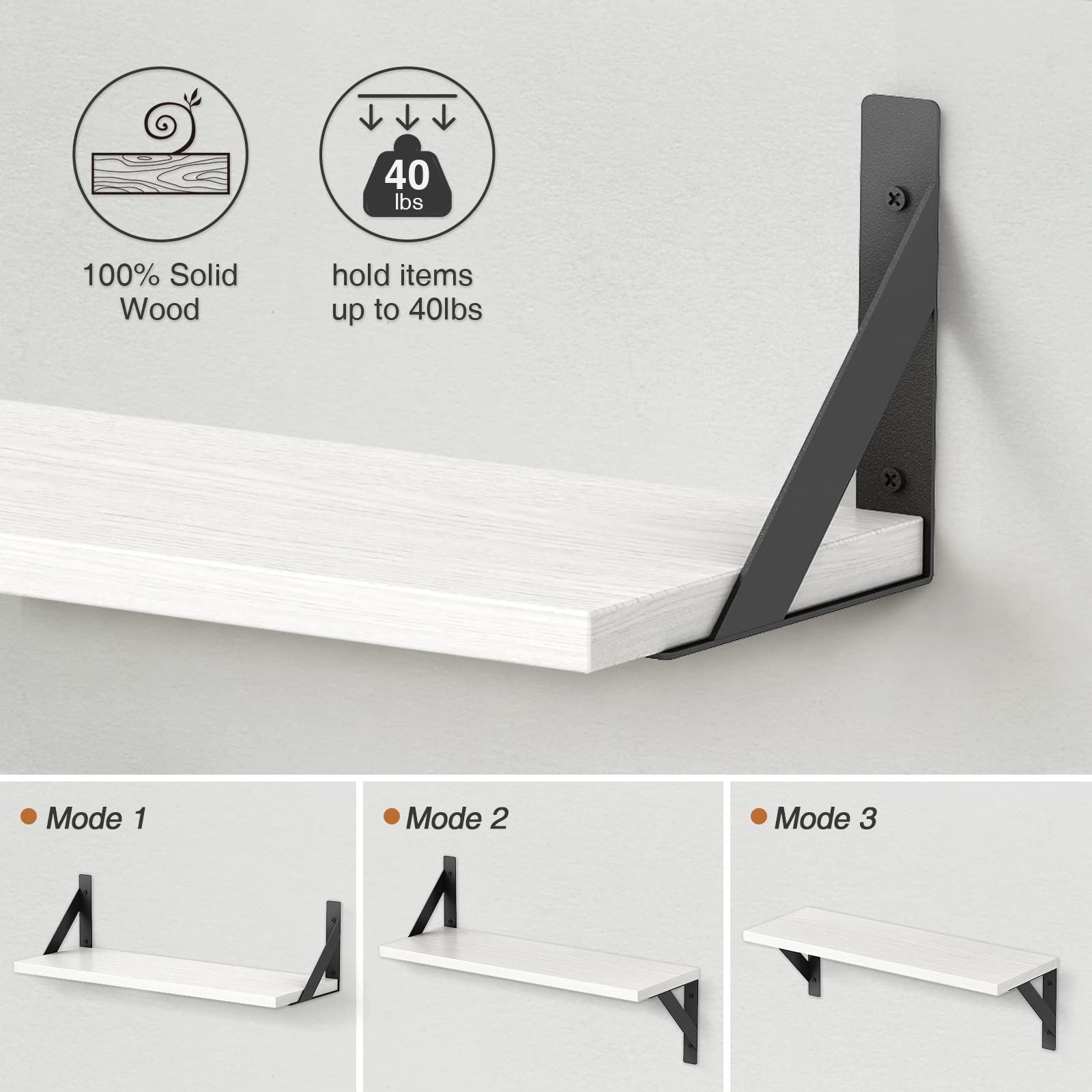 White Floating Shelves 24 Inches - Set of 3 Modern Wood Wall Mounted Storage Shelves (24x8 Inch) for Bathroom, Bedroom, Living Room, Kitchen, Office & Closet - Perfect for Towels, Books, Decor & Organizing Small Spaces