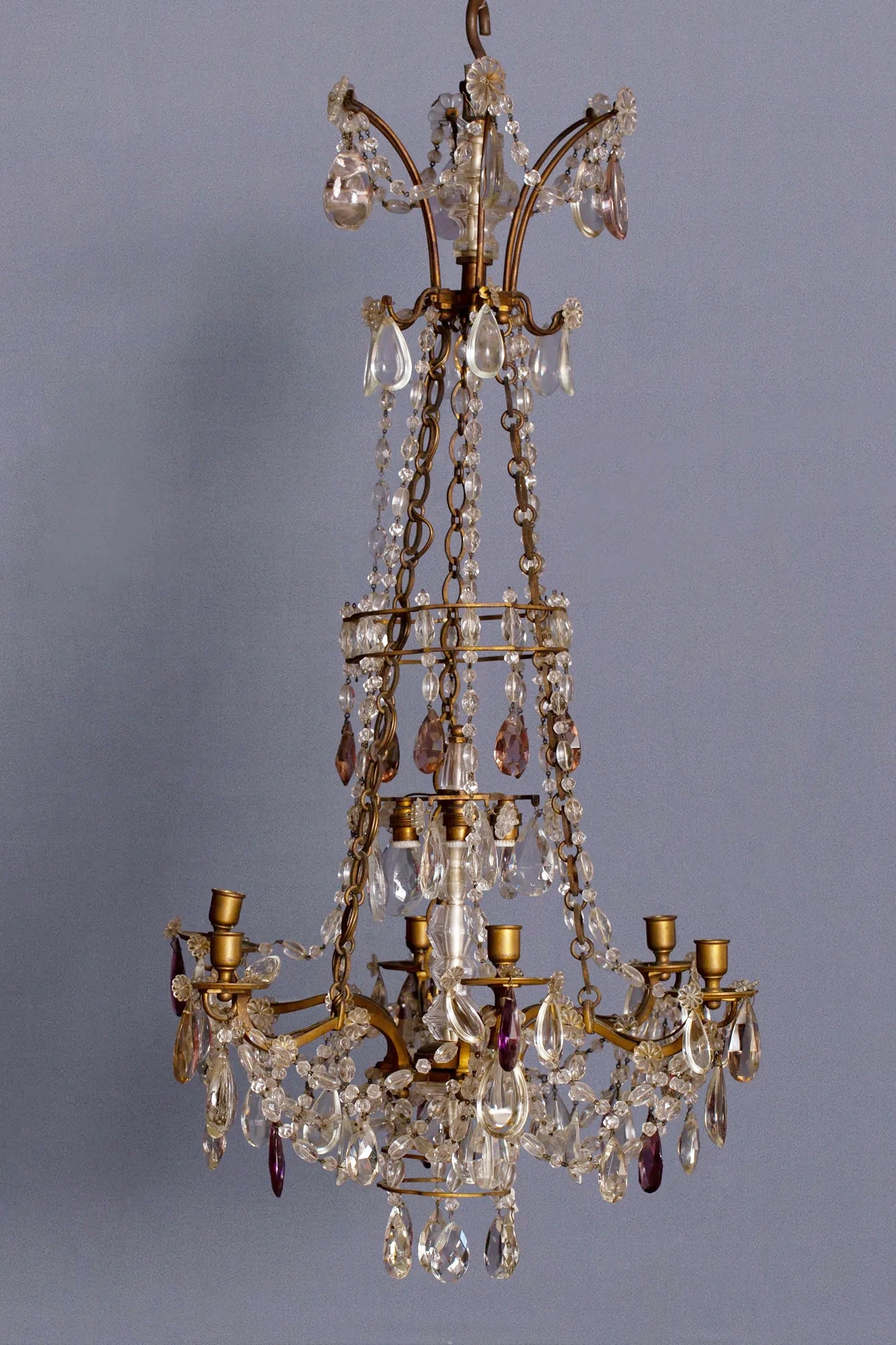 Antique 19th Century French Gilt Bronze Crystal Chandelier - Elegant Vintage Candle Lighting Fixture for Dining Room, Ballroom & Luxury Home Decor