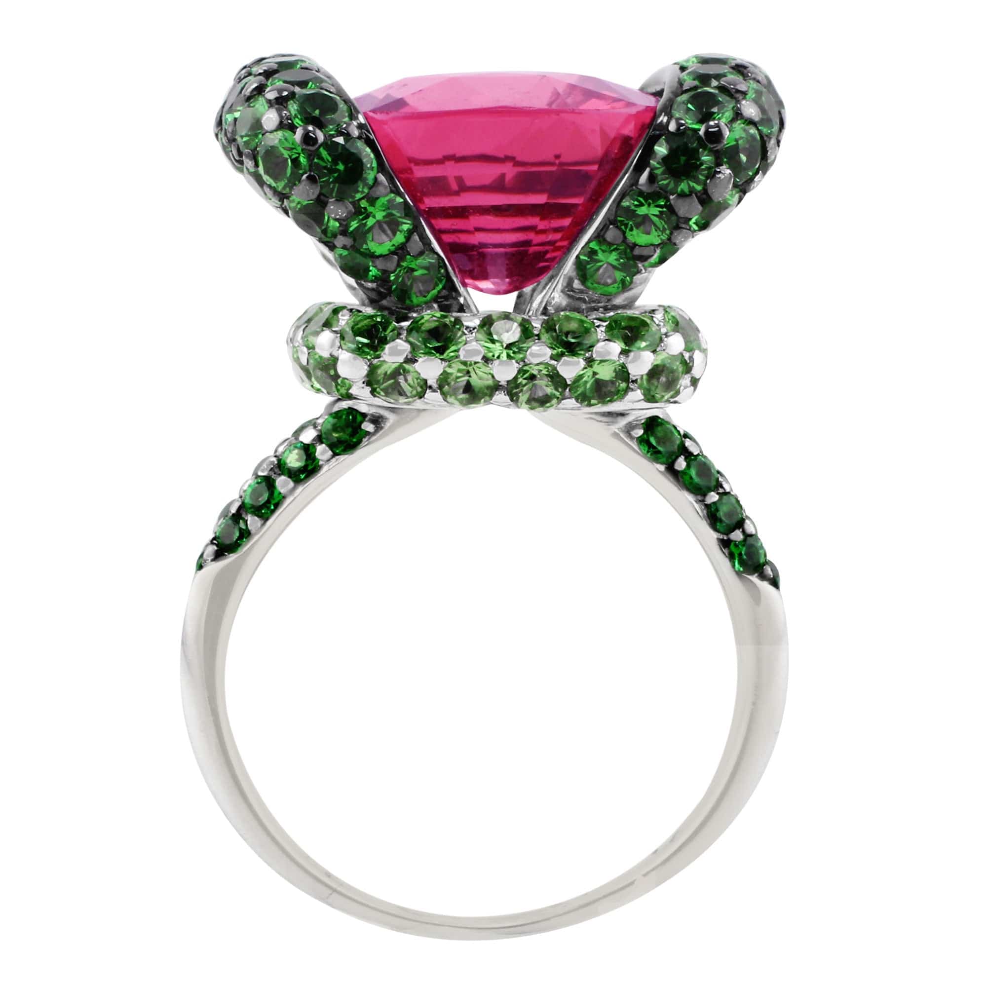 18K White Gold 10 Carat Pink Tourmaline and Green Tsavorite Gemstone Ring - Elegant Jewelry for Weddings, Anniversaries & Special Occasions