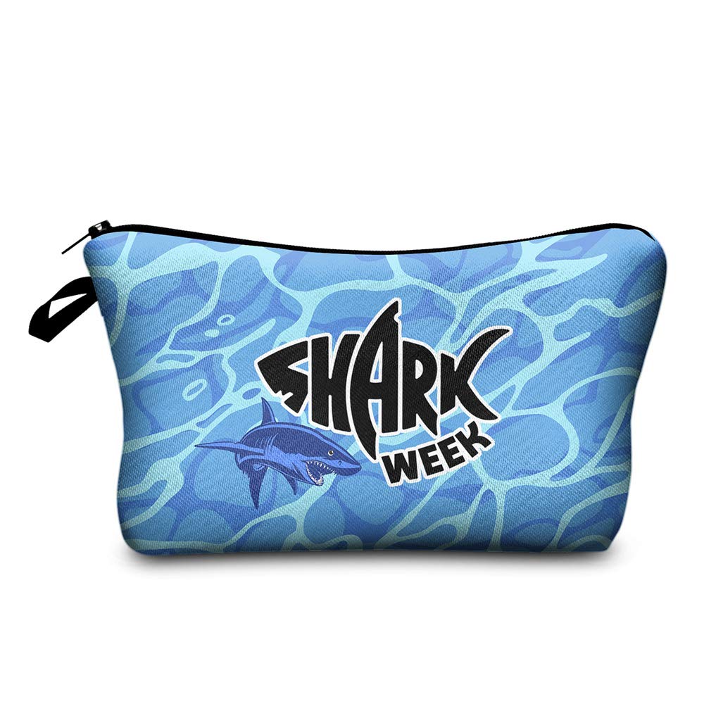 Waterproof Allover Print Makeup Bag Cosmetic Organizer Pouch for Women - Travel Toiletry Bag, Gym Essentials, Makeup Storage (Shark Week Design)