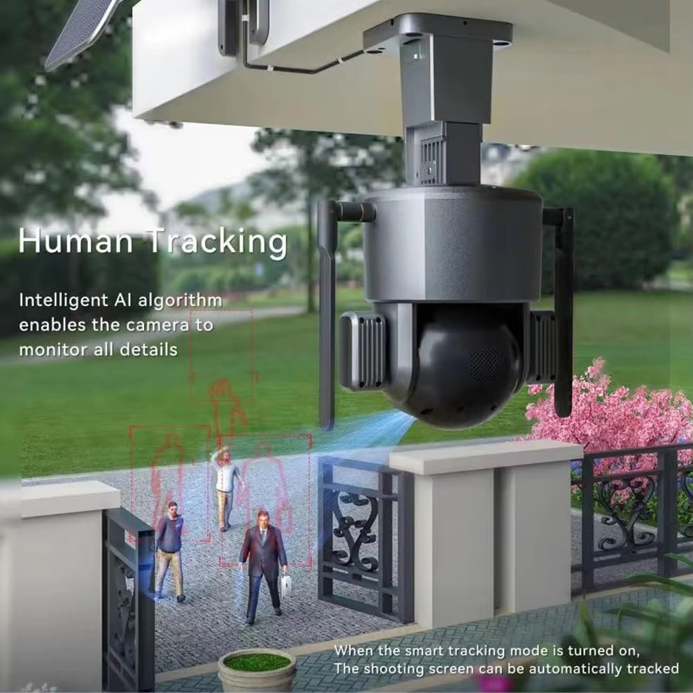 4MP Wireless Security Camera Outdoor - Solar Powered, 2.4GHz WiFi, PIR Motion Detection, Floodlight & Siren Alarm, Color/IR Night Vision, 20000mAh Battery, IP66 Waterproof (4X Zoom) - Ideal for Home Security, Backyard Monitoring & Property Protection