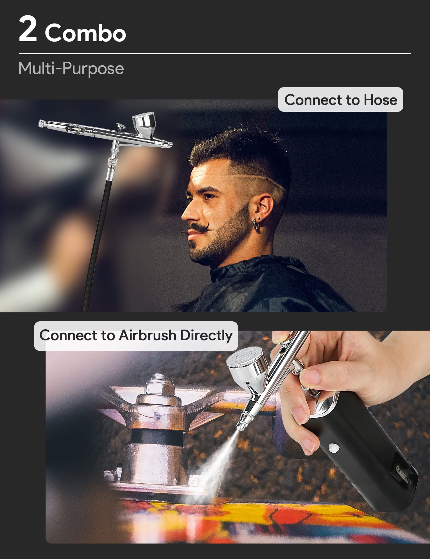 Anesty AHPShift Cordless Airbrush Kit with Compressor - 2 Interchangeable Batteries for Continuous Use | Professional Painting Tool for Models, Barber Styling, Makeup Artistry, Cake Decorating & DIY Crafts | Perfect for Artists, Hobbyists & Professionals