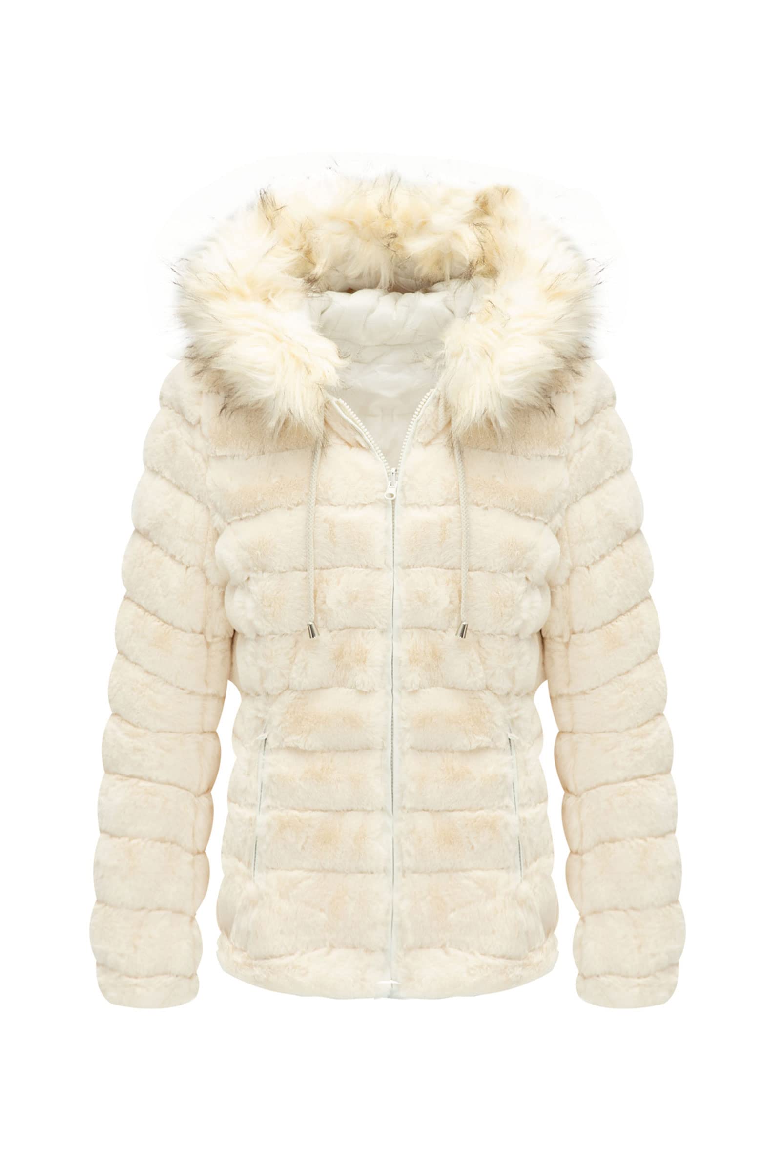Bellivera Women's Reversible Faux Fur Jacket - Double Sided Winter Coat with Hood & Fur Collar | Warm Fashion Outerwear for Fall, Winter & Spring Seasons | Perfect for Casual Outings, Travel & Cold Weather Protection