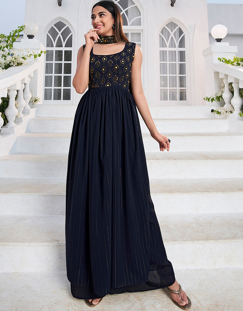 Elegant Blue Georgette Palazzo Suit for Women - Comfortable & Stylish Outfit for Parties, Weddings & Special Occasions
