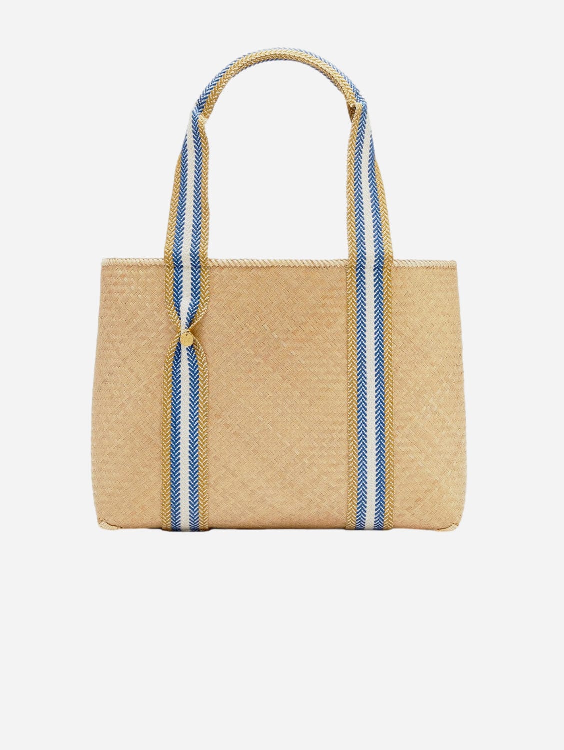 Eco-Friendly Mentawai Handwoven Bamboo Vegan Tote Bag - Medium Size, Blue Stripe Design | Perfect for Beach, Shopping & Sustainable Fashion