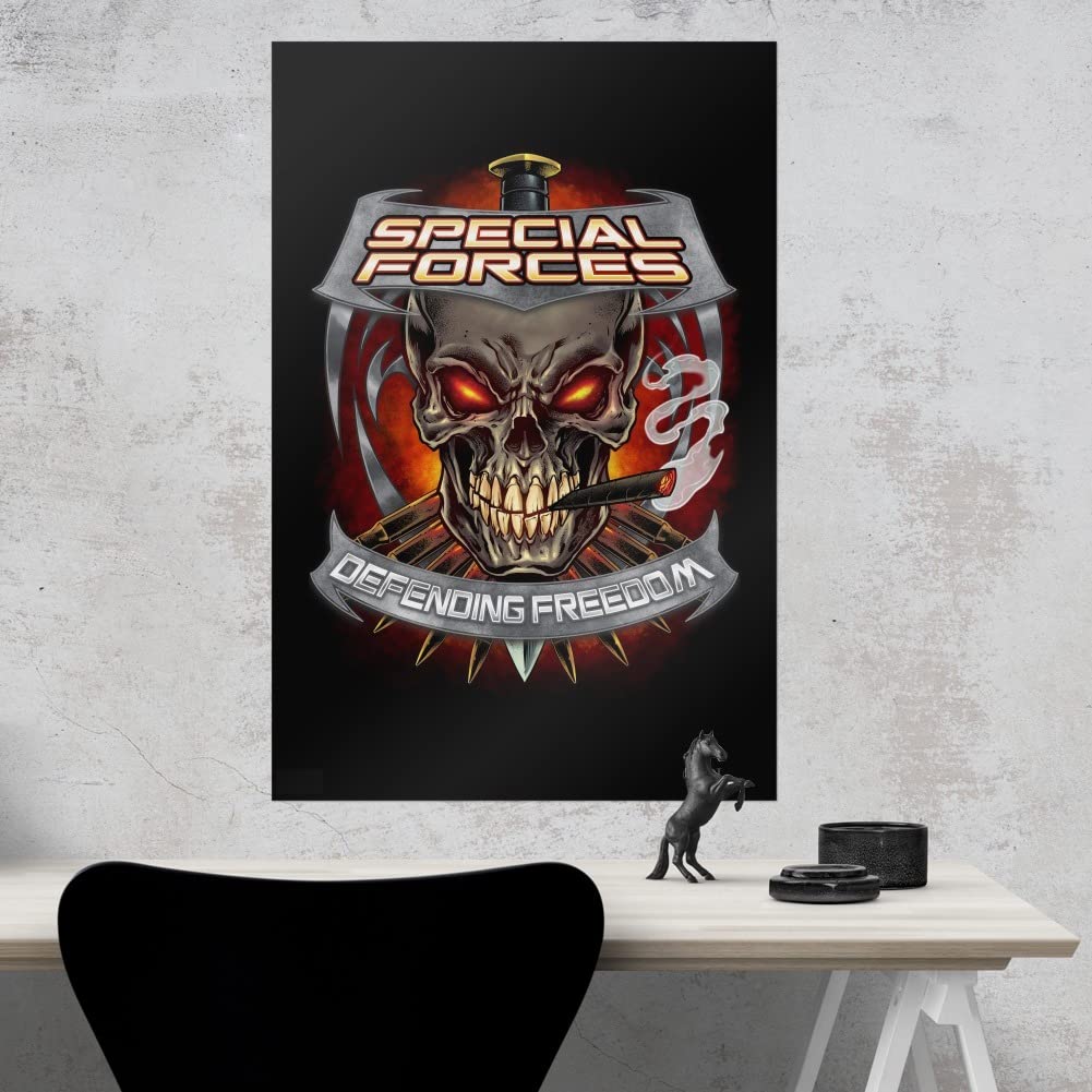 Special Forces Defending Freedom Skull & Bullets Wall Art Poster - Military Home Decor for Man Cave, Office & Bedroom