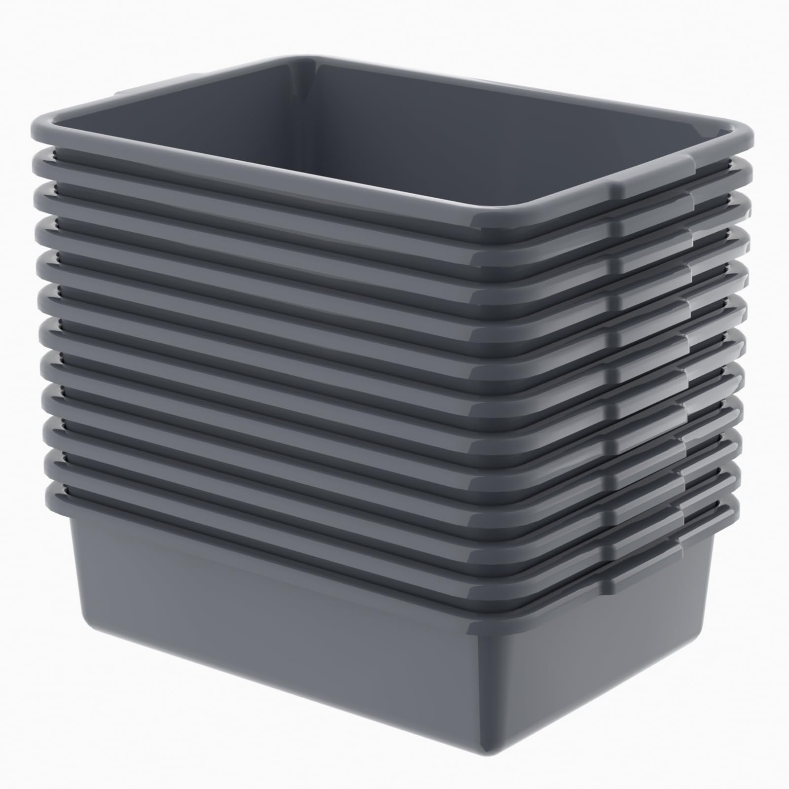 12-Pack Gray Commercial Plastic Bus Tubs – 13L Restaurant Dishwashing Containers for Kitchen, Food Service & Catering Use