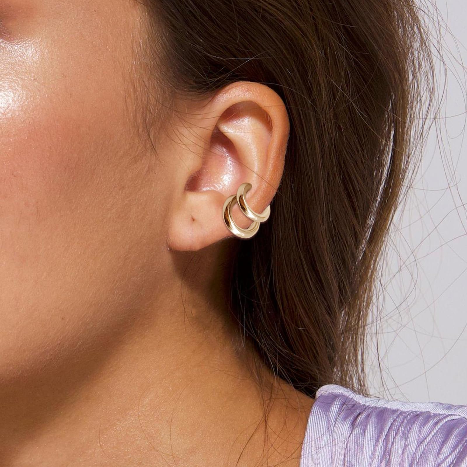 Chunky Gold & Silver Clip-On Ear Cuffs for Women - Non-Pierced Cartilage Earrings, Huggie Hoop Wrap Ear Jewelry - Perfect for Parties, Weddings & Everyday Wear