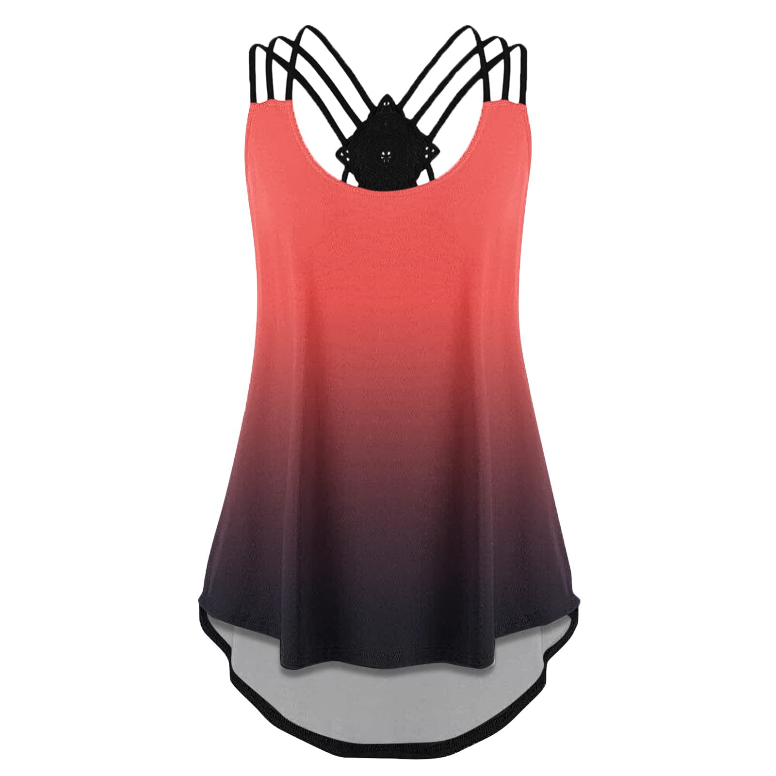 Women's Casual Sexy Gradient Tie Dye Sleeveless Blouse - Loose Fit Lace Trim Vest Top for Summer Outfits & Beach Wear