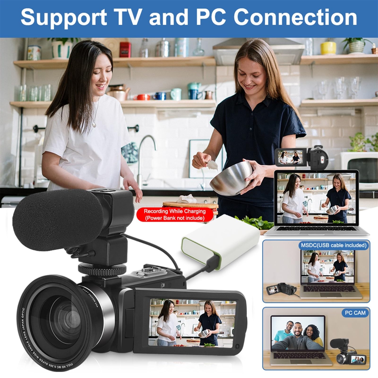 4K Digital Video Camera with WiFi, 18X Zoom & Auto Focus - Perfect for Outdoor Vlogging, Live Streaming, Time Lapse Recording & Webcam Use (Includes 16GB Card) - Ideal for Travel, YouTube & Social Media Content Creation