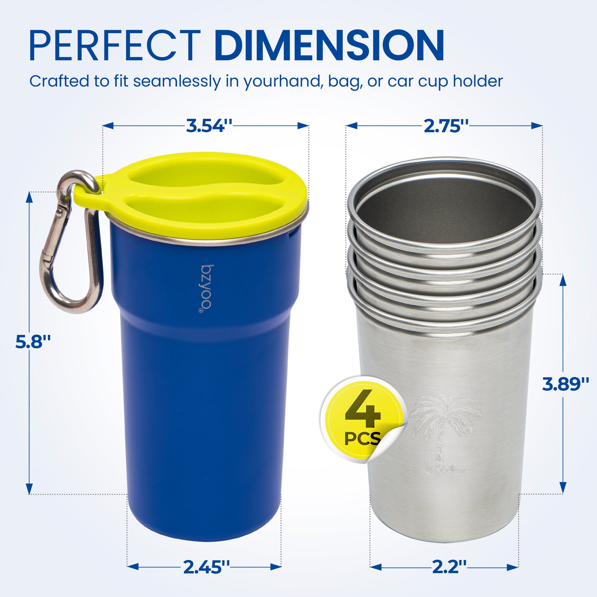 Premium Stainless Steel Camping Cup Set with Hook - 3-Piece Nesting Design, Lightweight & Durable, Perfect for Backpacking, Hiking, and Outdoor Adventures (Blue)