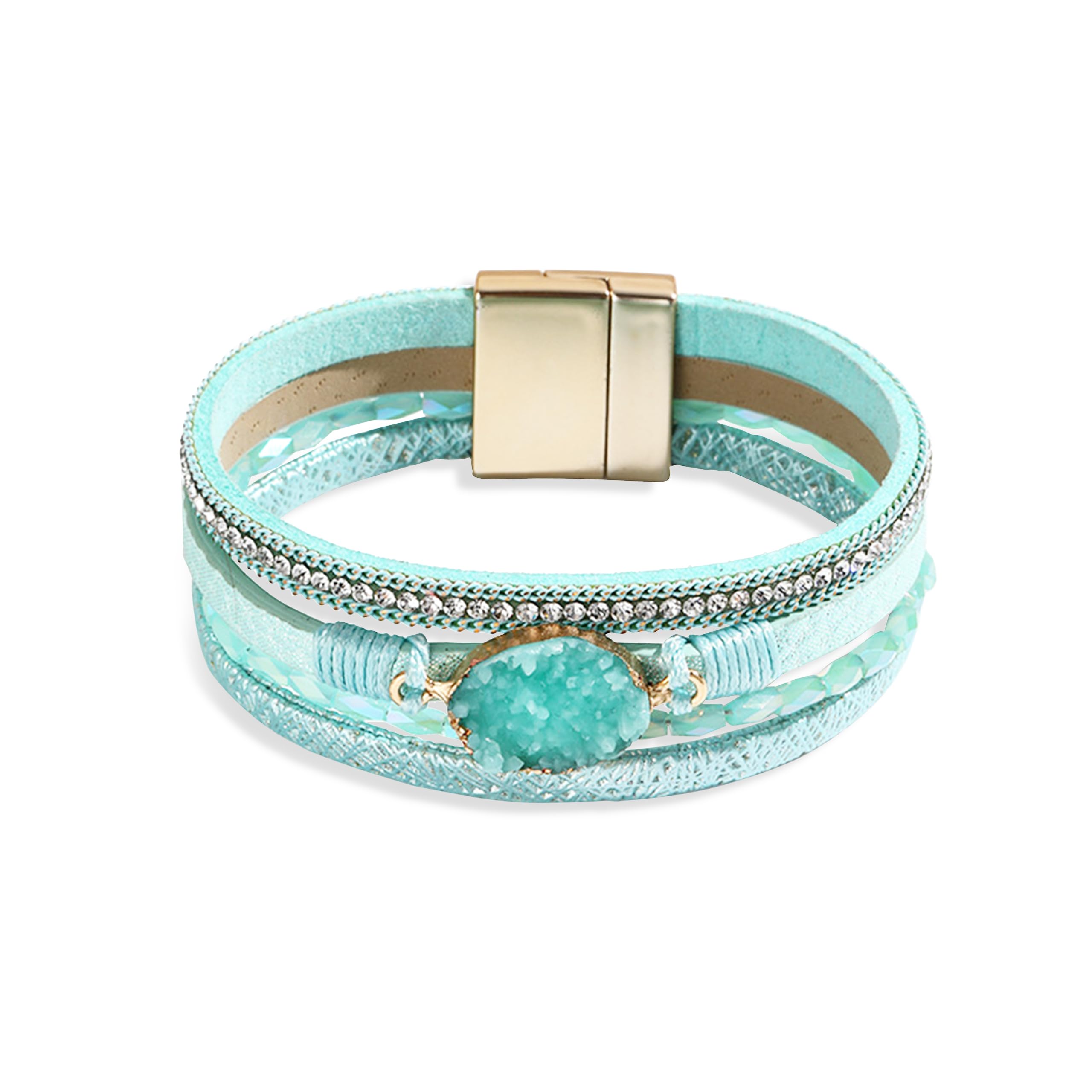 Trendy Blue Leather Wrap Bracelet for Women - Stackable Western Cuff Bracelet, Multi-Layer Boho Jewelry for Everyday Wear & Casual Outfits