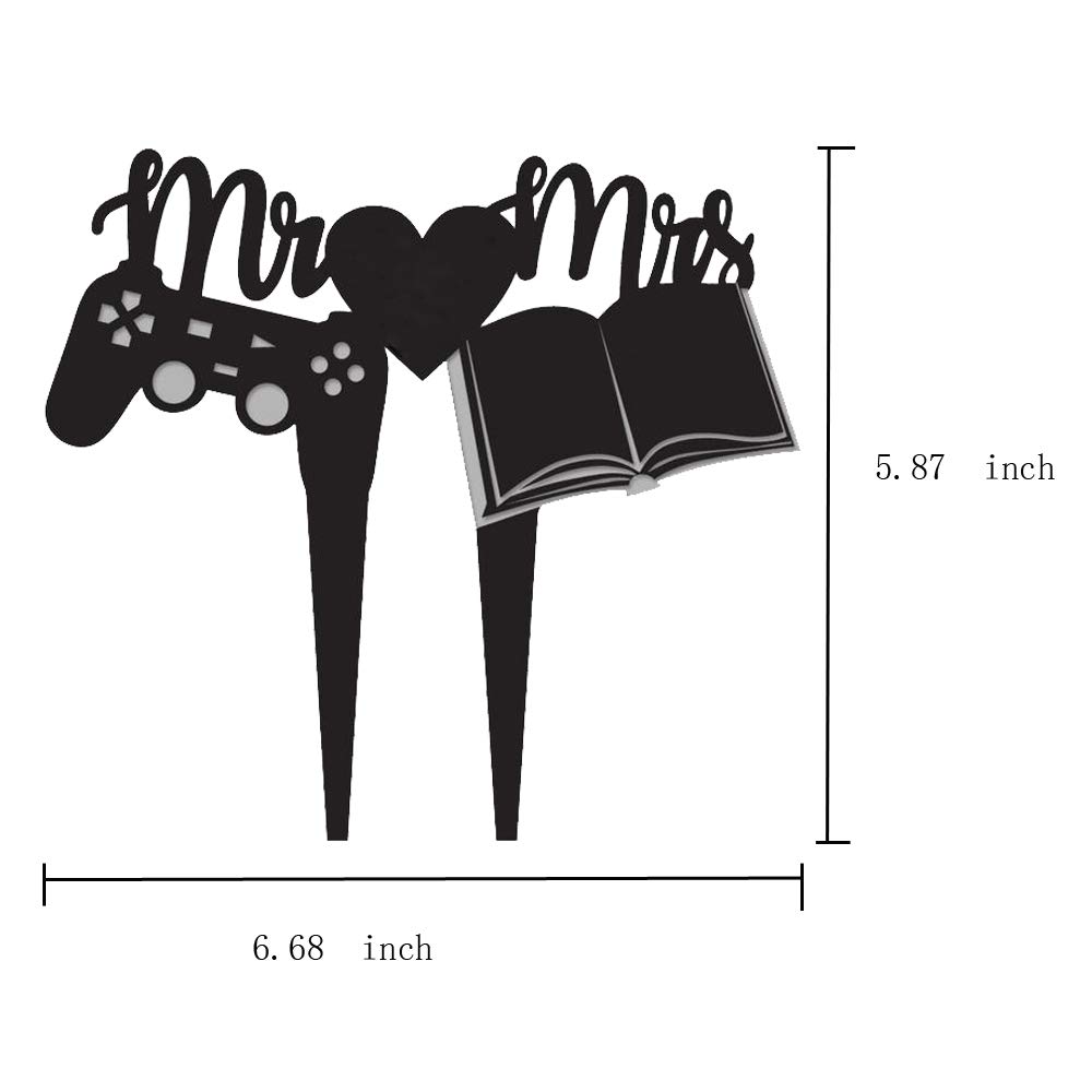 Romantic & Funny Mr & Mrs Wedding Cake Topper with Game Controller & Book - Perfect for Gamer Couples & Book Lovers - Ideal for Wedding Cakes, Anniversary Celebrations & Bridal Showers