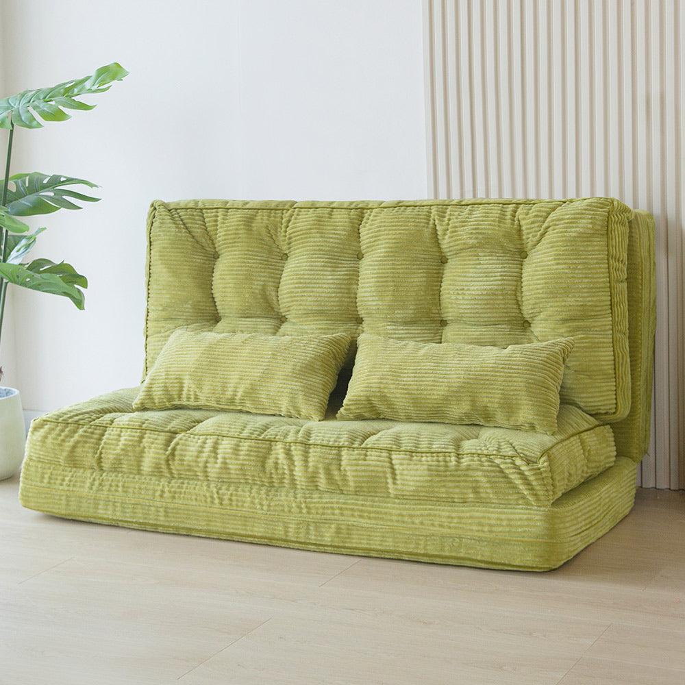 MAXYOYO Tufted Bean Bag Sofa Bed - Foldable Floor Couch with Pillows in Green | Comfortable Lounge Chair for Living Room, Bedroom & Game Room