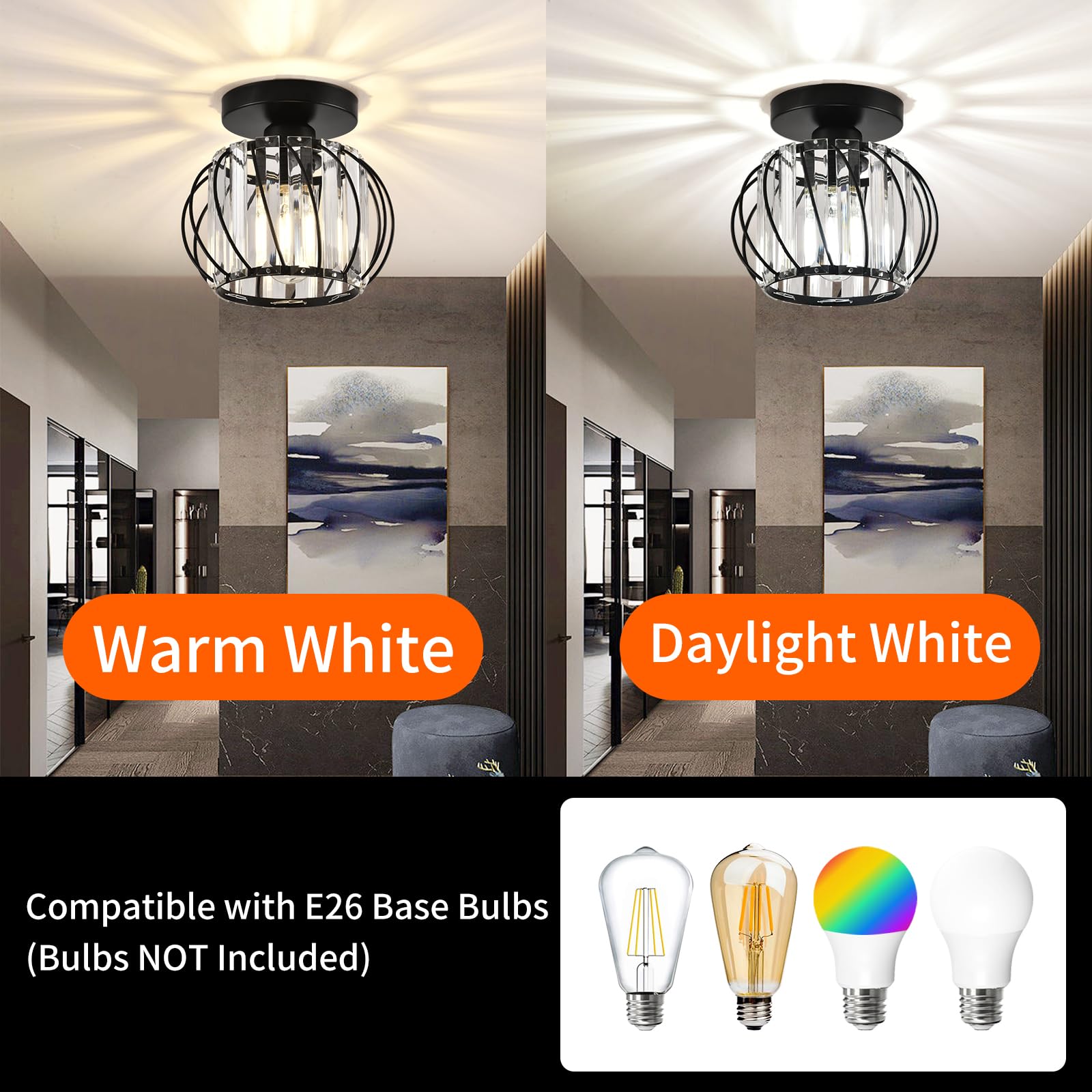 Black Crystal Chandelier Ceiling Light - Modern Elegant Lighting Fixture for Kitchen, Dining Room, Living Room, Hallway, Entryway, Balcony, Bar & Farmhouse Decor | Perfect for Home, Restaurant & Commercial Spaces