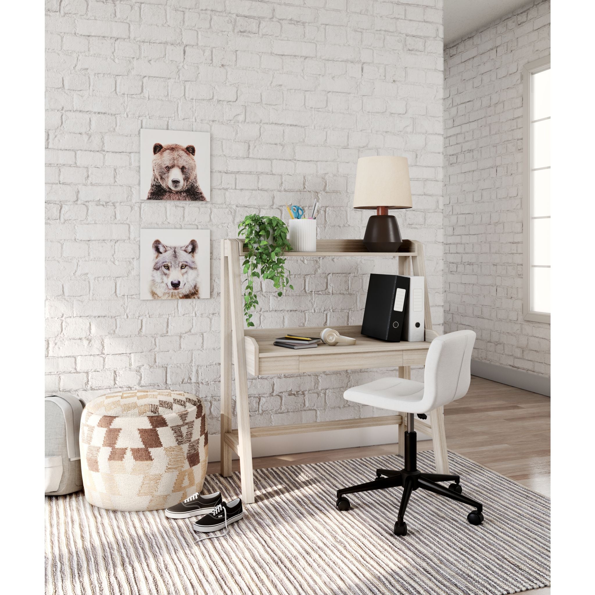 Blariden Wooden Desk and Hutch Set - Natural Finish for Home Office, Study Room, or Dormitory Workspace