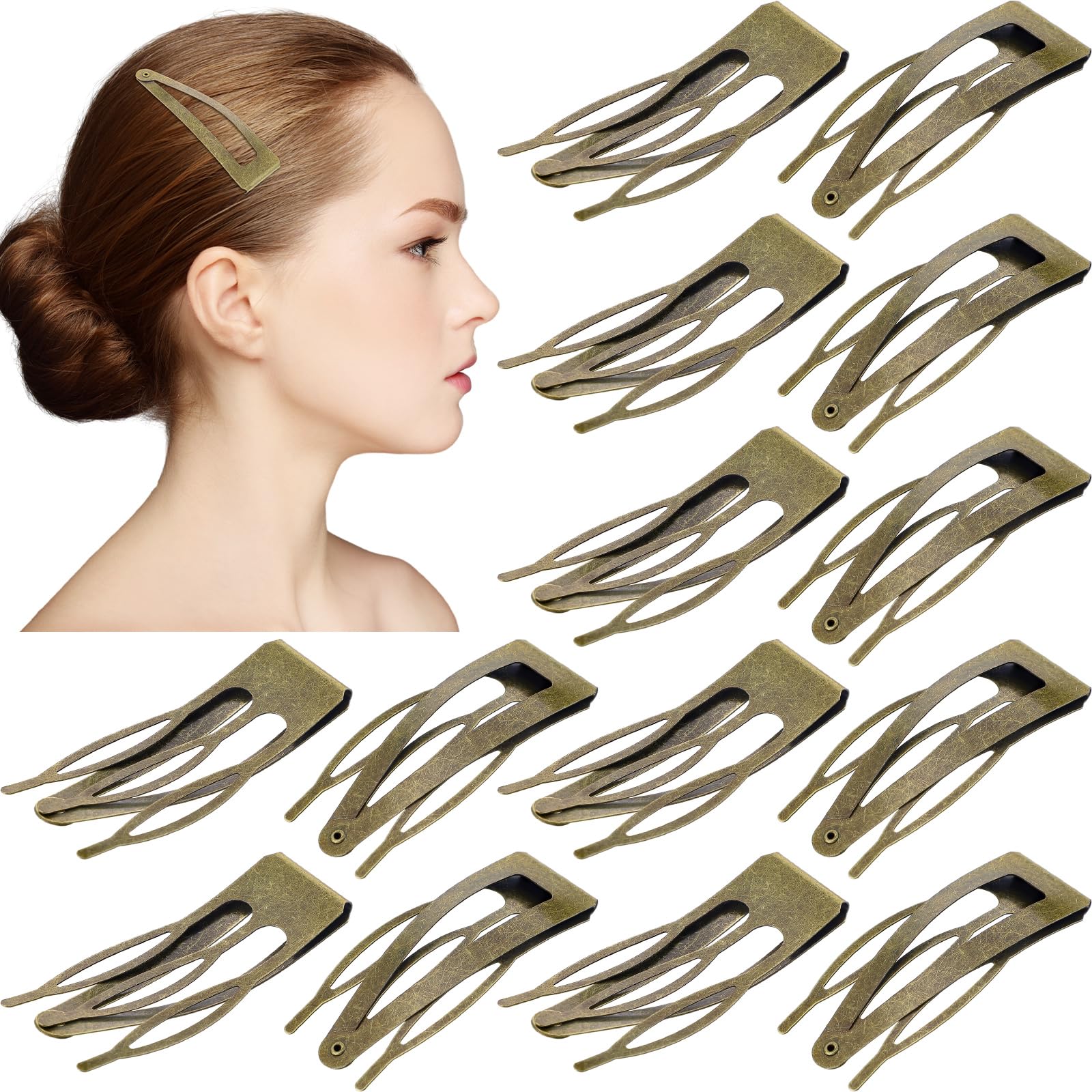 Chinco 24 Pcs Double Grip Hair Clips - Metal Snap Barrettes for Women, Hair Styling & Salon Supplies (Ancient Bronze, 2.8 Inch) - Perfect for Updos, Braids, Ponytails & Everyday Hairstyles