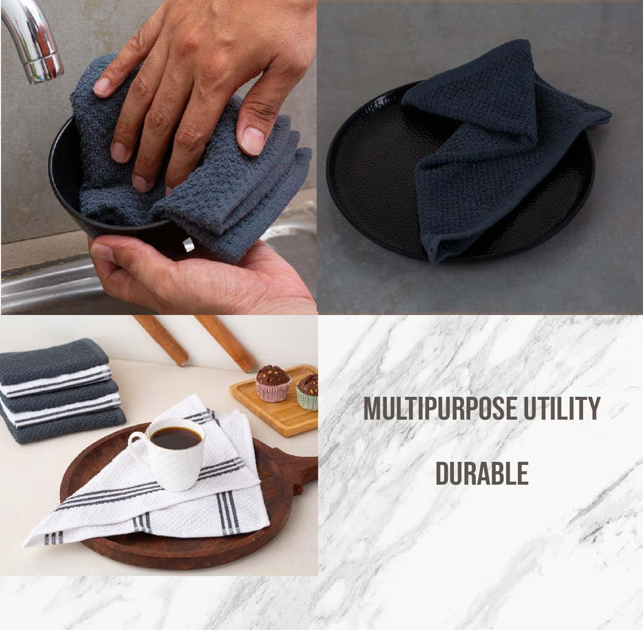 16-Piece Premium Kitchen Towel Set with Heat Resistant Oven Mitts - Ultra Absorbent Terry Dishcloths & Pot Holders for Cooking, Baking & Cleaning - Perfect Housewarming Gift for New Homes (Grey)