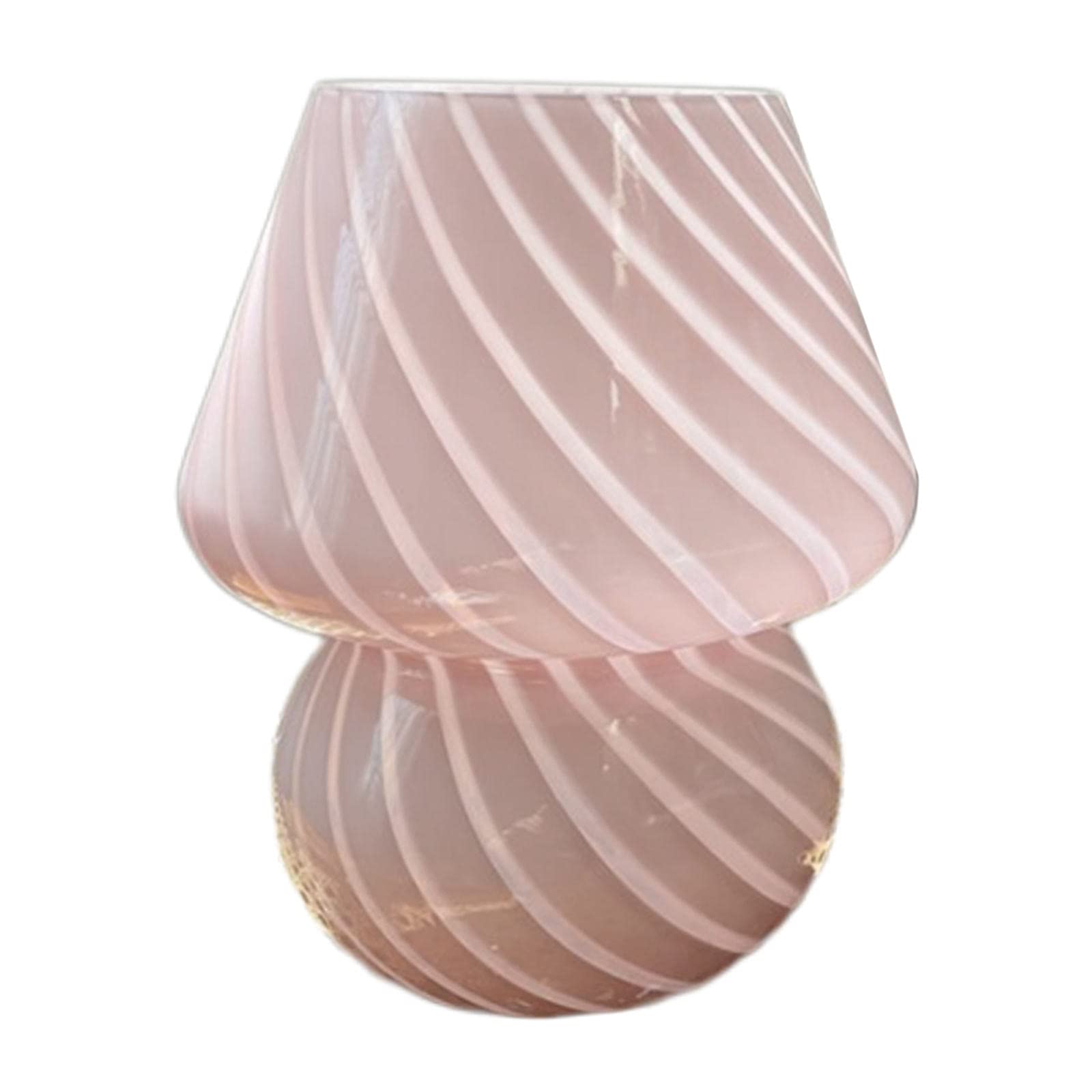 Bddalpke Hand Blown Glass Swirl Table Lamp - Pink LED Night Light for Bedroom, Living Room Decor | Modern Striped Design for Nightstand, Bookshelf & Centerpiece Lighting | Dimmable Ambient Light for Reading & Relaxation