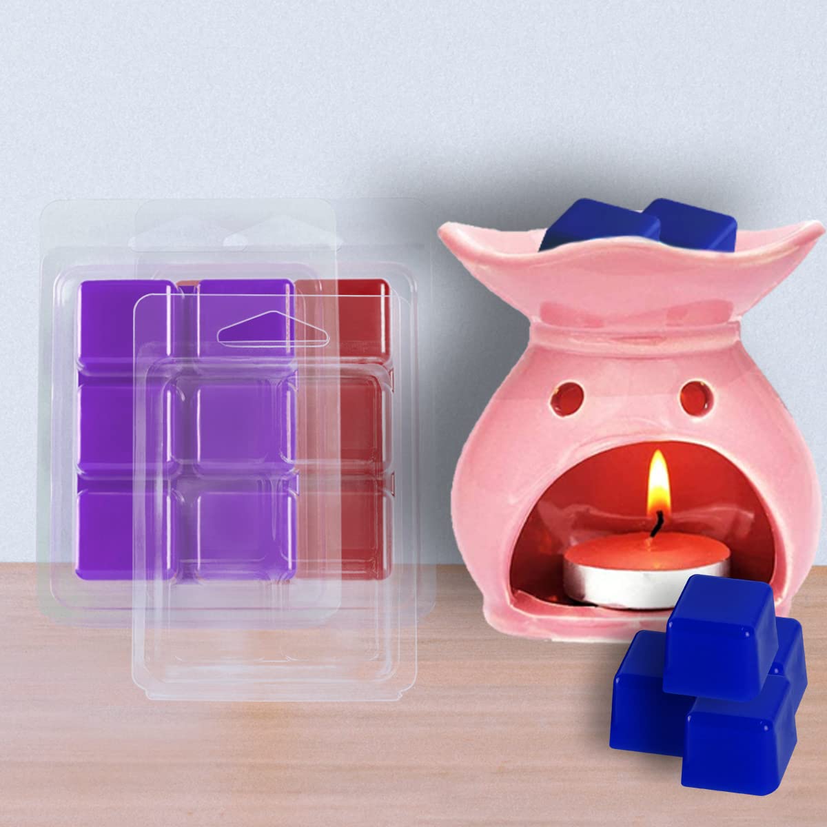 100 Packs Clear Plastic Wax Melt Clamshell Molds - Empty Cube Trays for Wickless Tart Candles - Perfect for DIY Candle Making, Home Fragrance & Gift Packaging