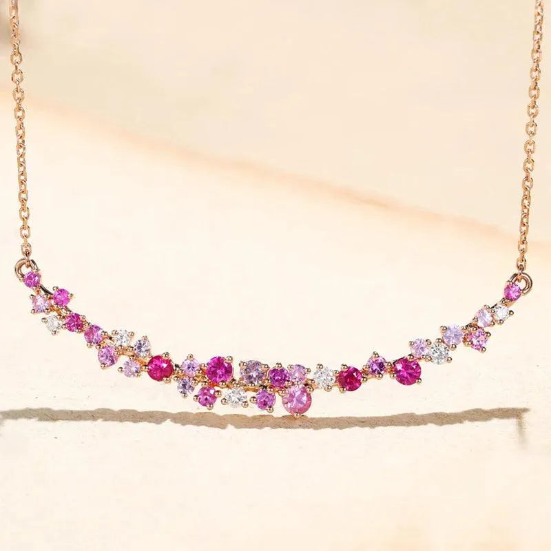 18K Yellow Gold Pendant Necklace with Pink Sapphires & Diamonds - Elegant Women's Jewelry for Engagement, Wedding & Special Occasions | Perfect Gift for Her, Anniversary & Valentine's Day