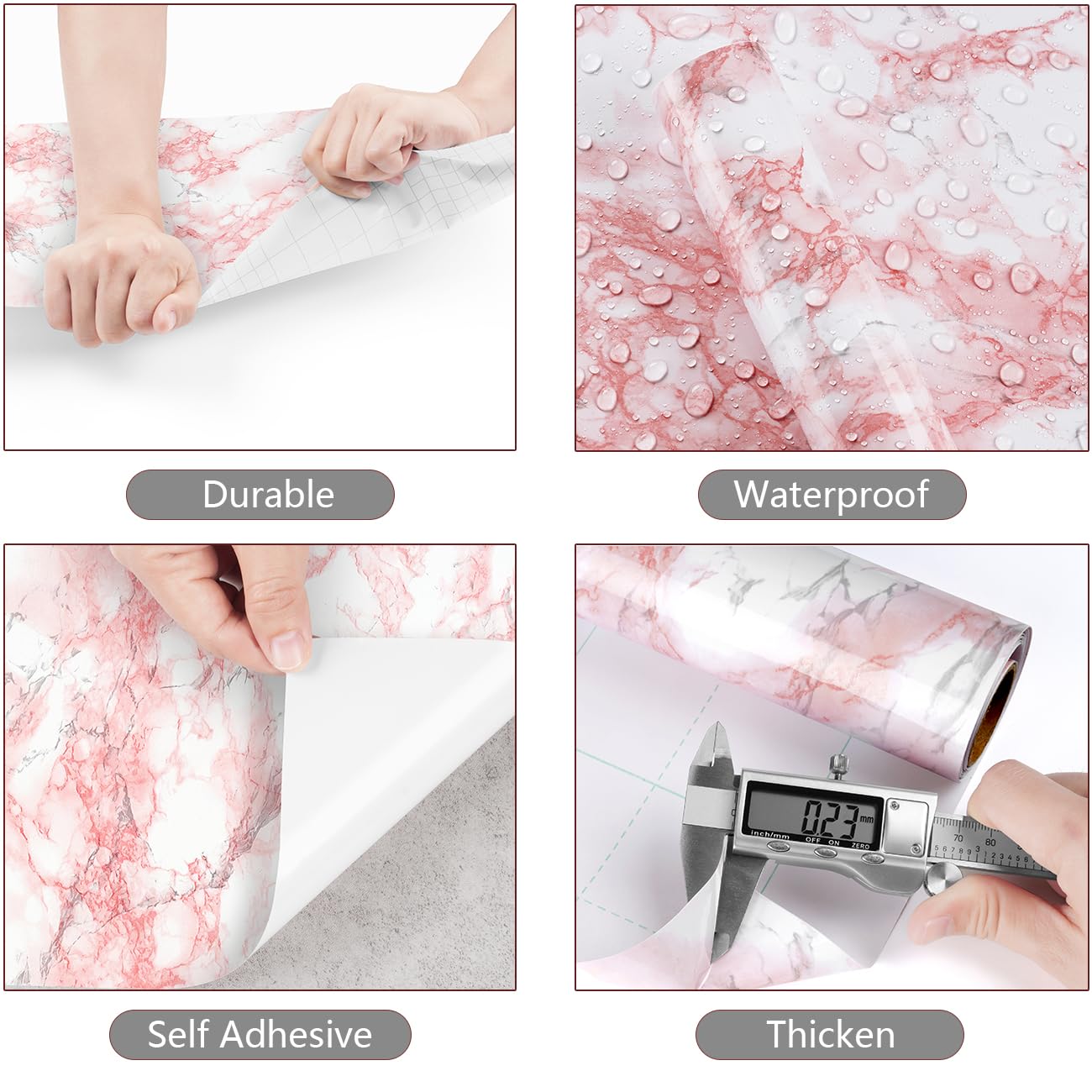 YENHOME Pink Marble Peel and Stick Wallpaper - Waterproof Self-Adhesive Contact Paper (17.7