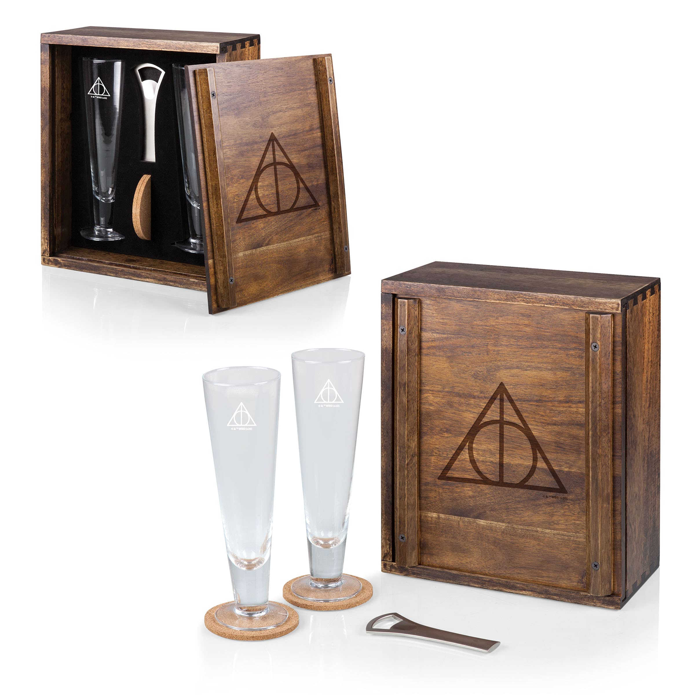 Harry Potter Deathly Hallows Drinking Glasses Gift Set - Acacia Wood Goblet Cups for Wizards - Perfect for Themed Parties, Movie Nights & Collectors