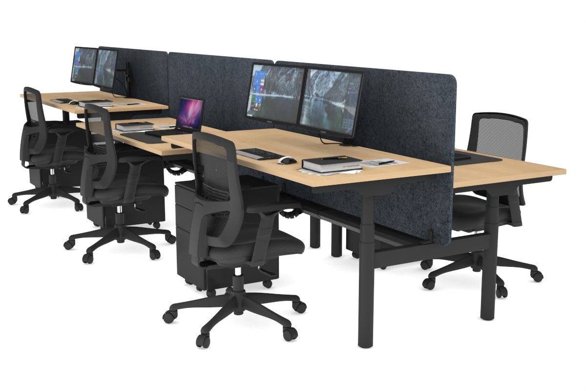 Flexi Premium Height Adjustable 6-Person H Bench Workstation - Black Frame [1200L x 700W] - Ideal for Office, Coworking Spaces & Home Offices