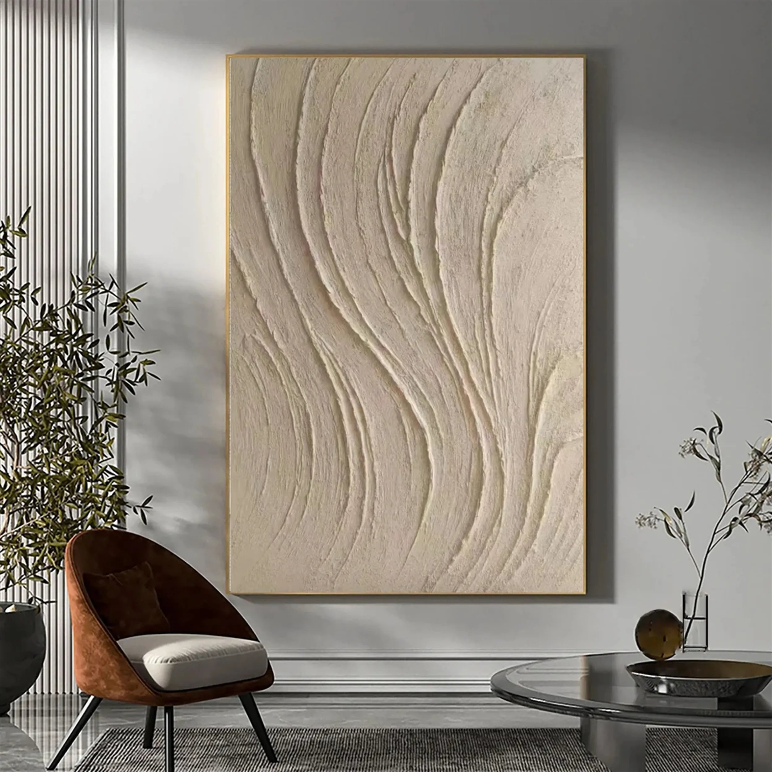 Custom Size Beige & Brown Abstract Wall Art Canvas Print #BB095 - Perfect for Living Room, Bedroom & Office Decor