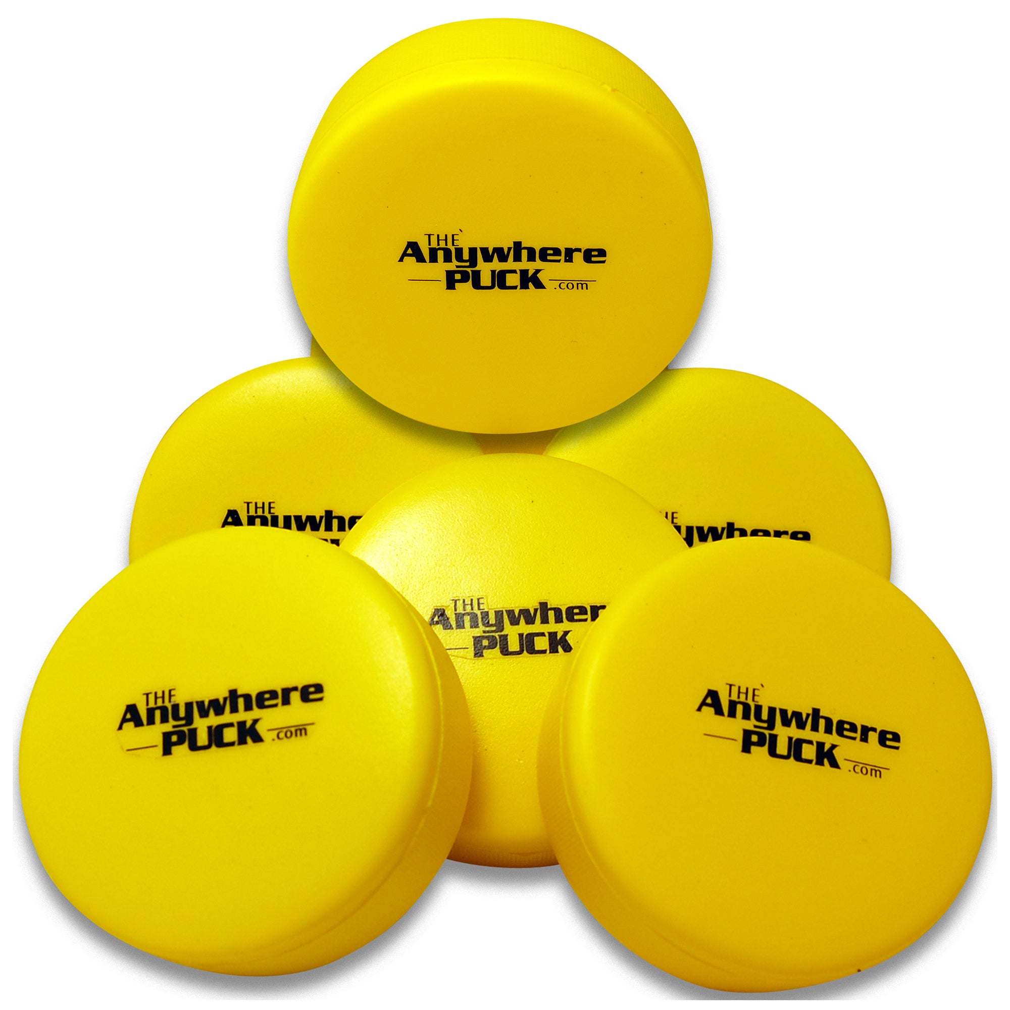 Anywhere Sports The Anywhere Puck 6 Pack - Yellow Foam Hockey Training Set for Kids | Indoor & Outdoor Hockey Practice, Backyard Games, Youth Sports Training
