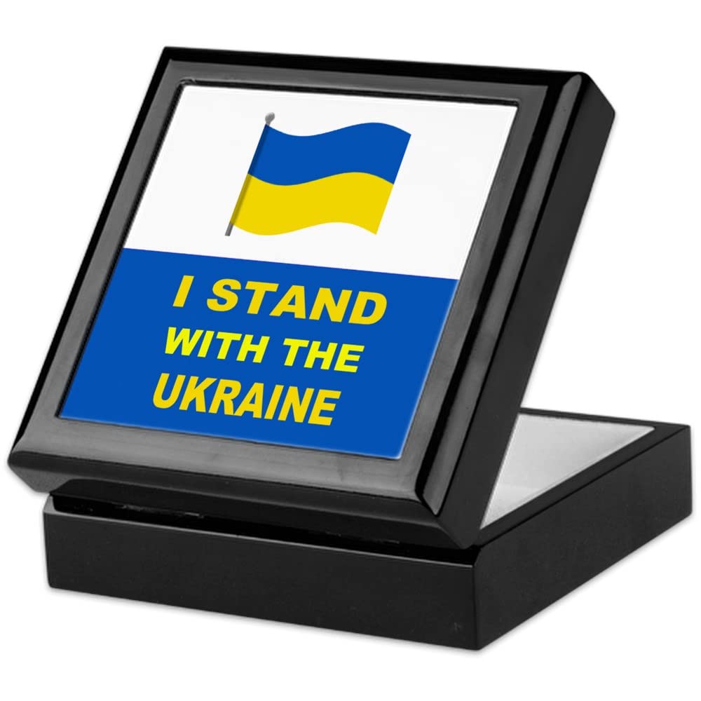 Stand with Ukraine Keepsake Box - Handcrafted Hardwood Jewelry Box with Velvet Lining | Perfect for Jewelry Storage, Gift Giving & Home Decor