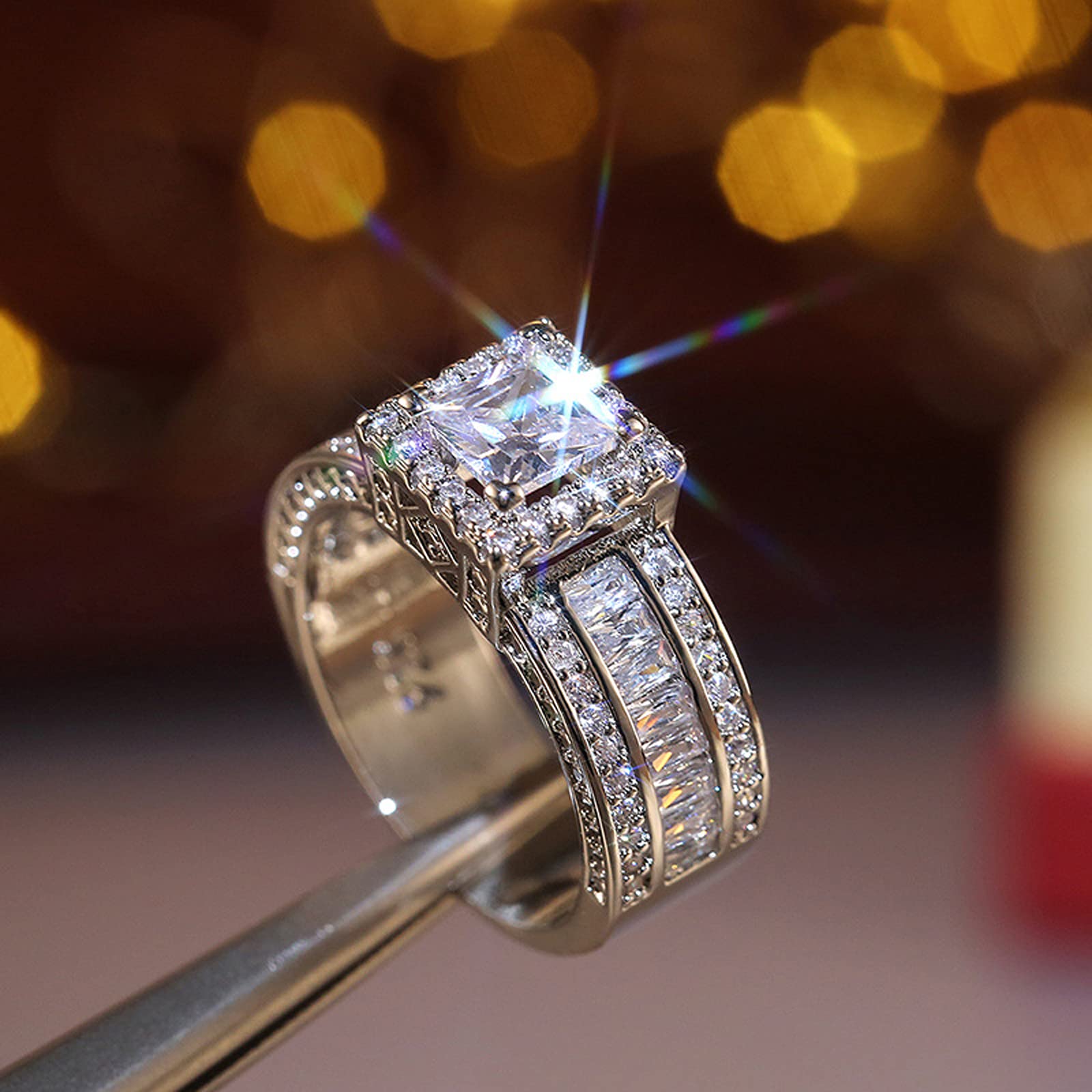 925 Sterling Silver Shiny Full Diamond Gemstone Ring with Cubic Zirconia - Multi Row Eternity Wedding Band for Women (Size 10) - Perfect for Engagement, Anniversary & Special Occasions