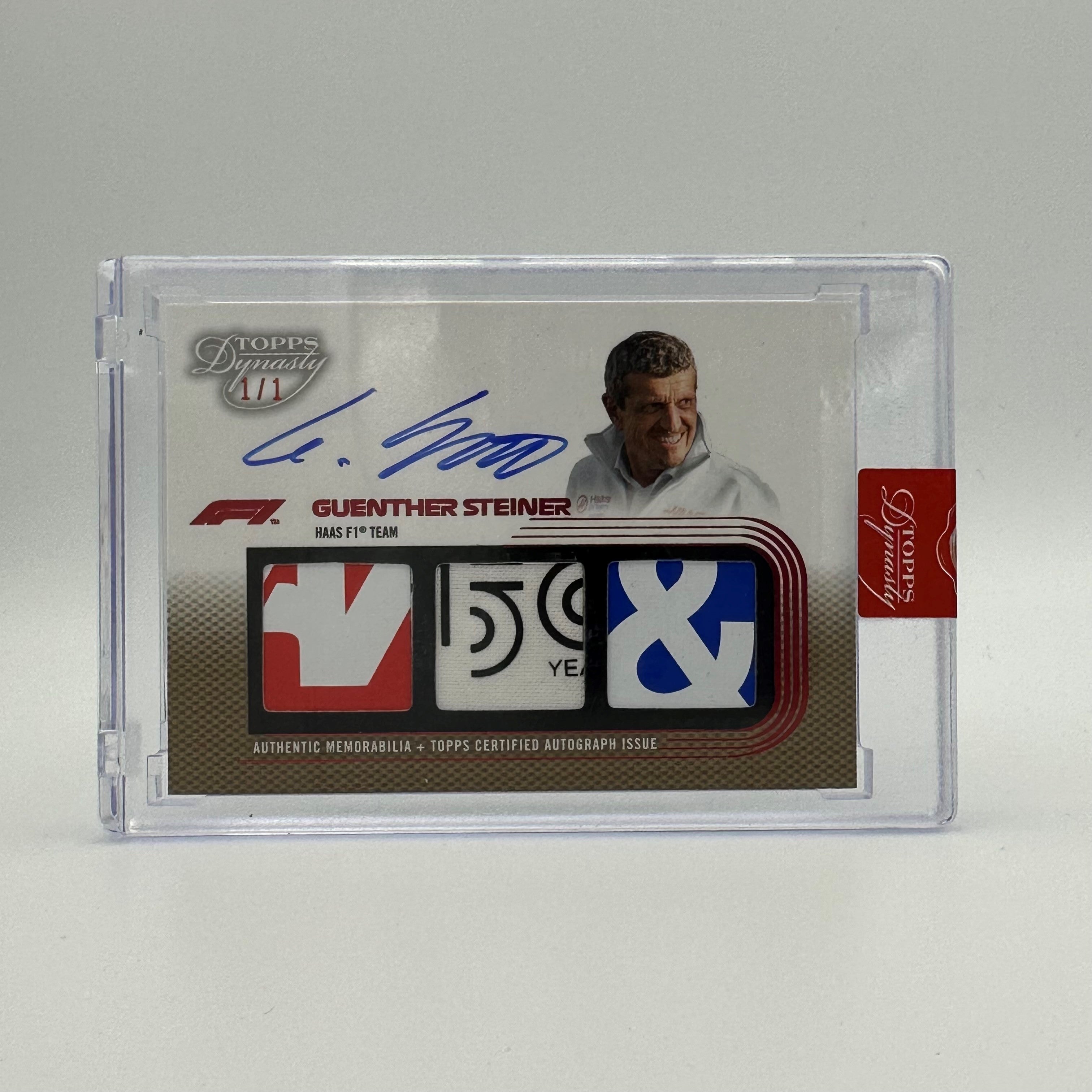1/1 Gold Guenther Steiner 2022 Topps Dynasty Triple Patch Autograph Card - Rare Collectible for F1 Memorabilia Fans & Sports Card Investors