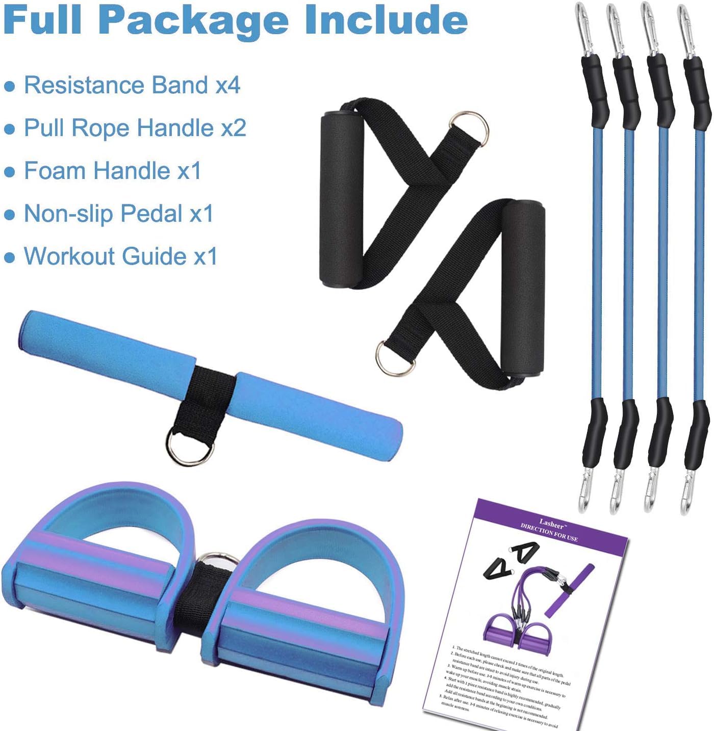 **4-Tube Elastic Resistance Band Set - Adjustable Pull Rope for Sit-Ups, Yoga, Bodybuilding & Stretching | Fitness Equipment for Abdomen, Waist, Arms & Legs | Home Gym, Workout & Slimming Training**