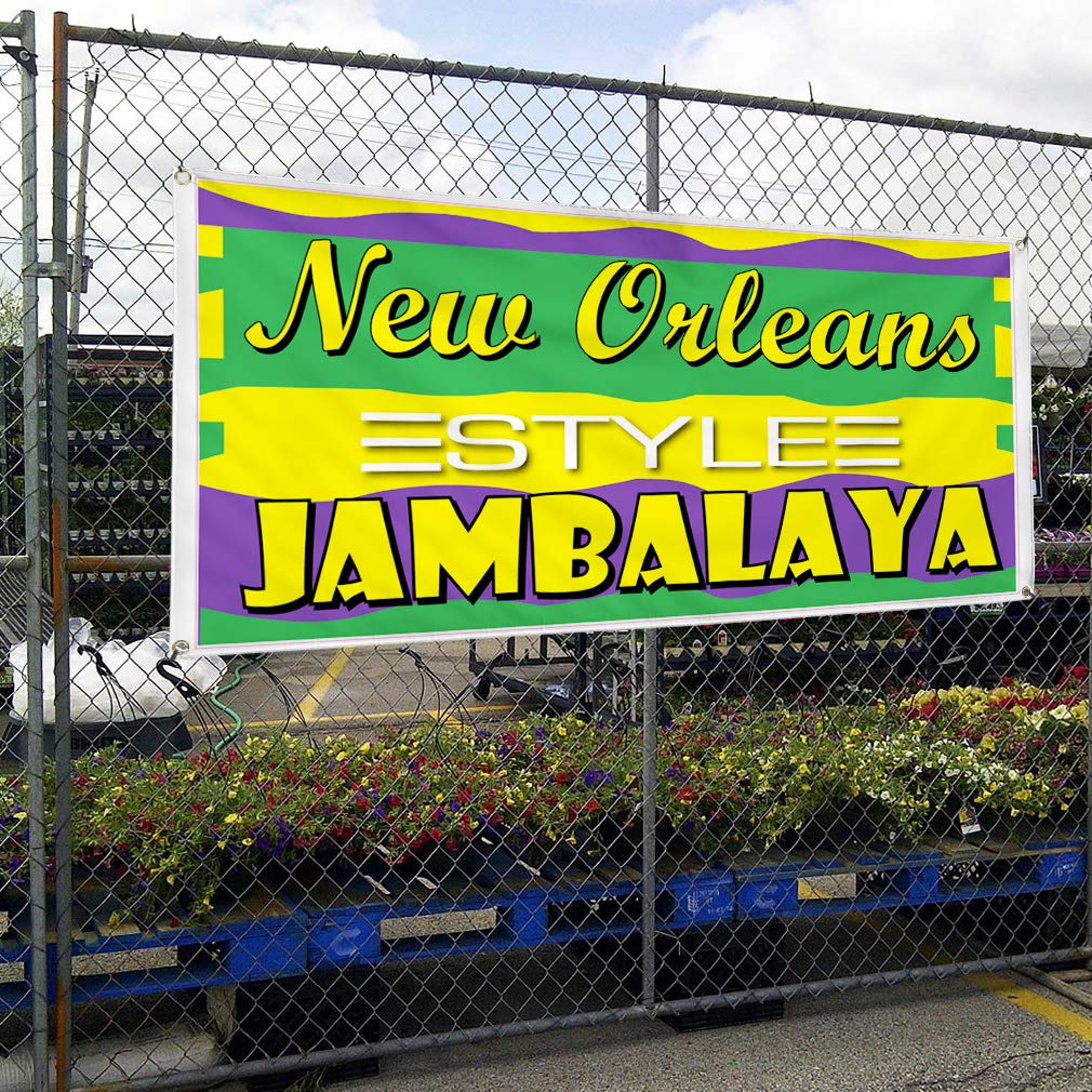 Vinyl Banner - 60x144 Inches Weatherproof Outdoor Sign with 10 Grommets | Durable Restaurant, Cafe & Bar Signage | Ideal for New Orleans Jambalaya Shops, Food Trucks & Yard Advertising (Yellow)