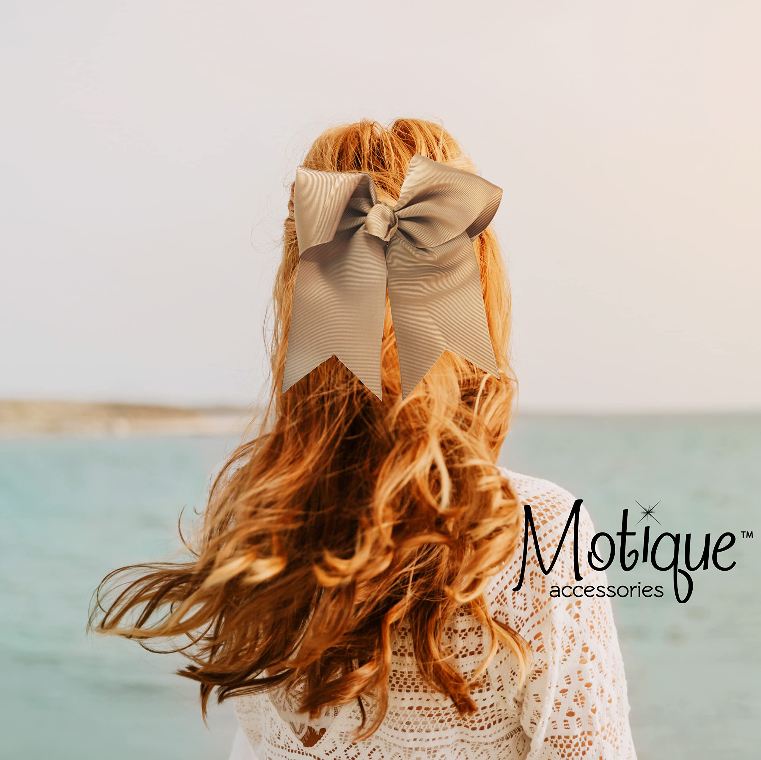 Jumbo Bow Clip with Tails (Beige) - Elegant Hair Accessory for Weddings, Parties, and Everyday Style