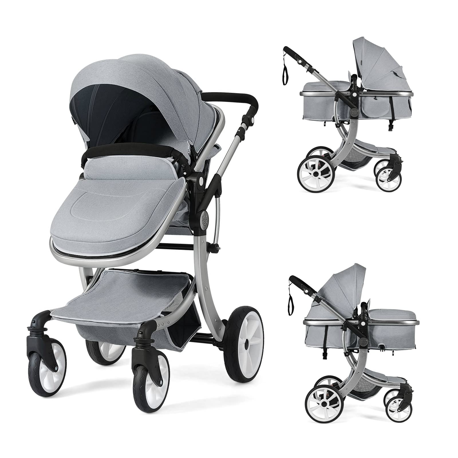 **HONEY JOY Baby Stroller - Convertible Infant Bassinet Stroller with Adjustable Canopy, Backrest & Storage Basket | Foldable Newborn Carriage Pram for Outdoor Walks, Shopping & Travel (Gray)**