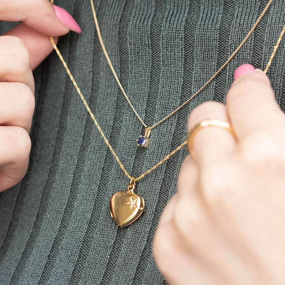 2 Photo Diamond Heart Locket Necklace in Gold - Personalized Engraved Jewelry Gift for Women - Perfect for Anniversaries, Valentine's Day & Special Occasions