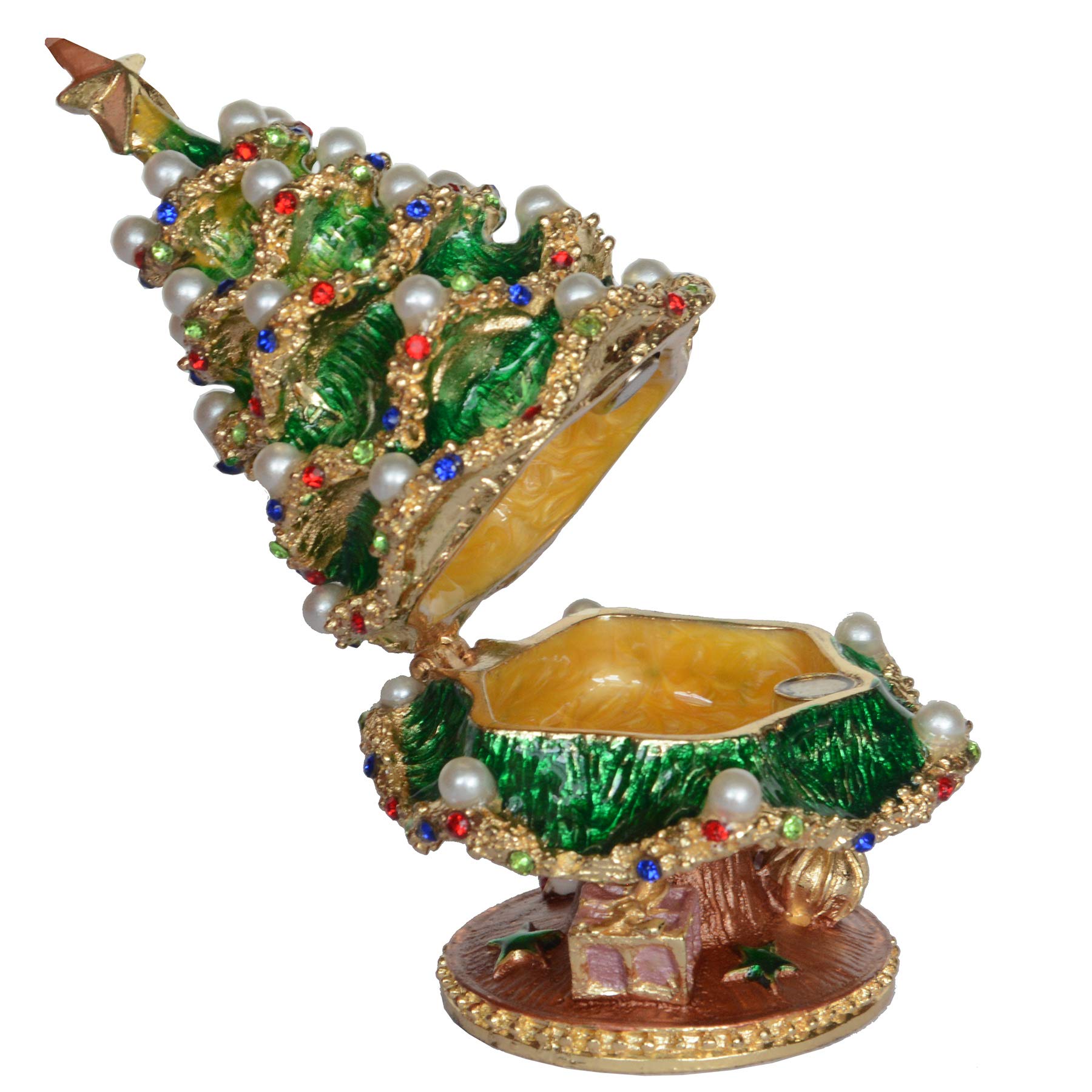 Hand-Painted Christmas Ornament Trinket Box - Hinged Lid Jewelry Storage Box for Rings & Earrings, Holiday Decorative Figurine Collectible - Perfect for Gift Giving, Christmas Tree Decor & Home Display