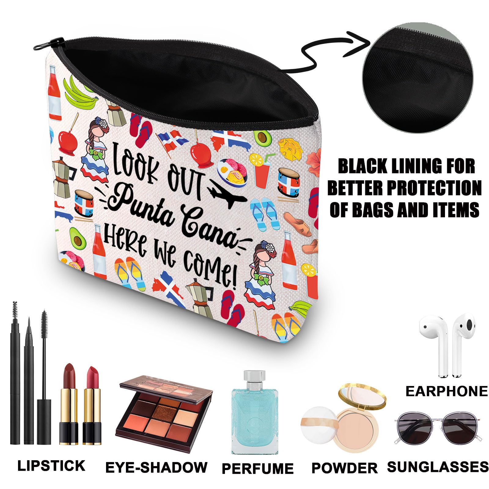 JNIAP Punta Cana Makeup Bag - Waterproof Travel Cosmetic Case, Dominican Republic Souvenir, Beach Vacation Essentials, Holiday Gift for Women - Perfect for Travel, Beach Trips & Daily Use
