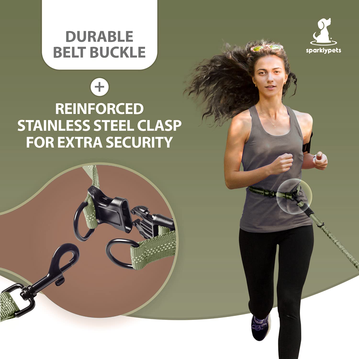 SparklyPets Hands Free Double Dog Leash for Medium & Large Breeds - No Pull Tangle-Free Dual Leash with Padded Handles & Reflective Stitching - Perfect for Walking, Running, Hiking with 2 Dogs (Green)