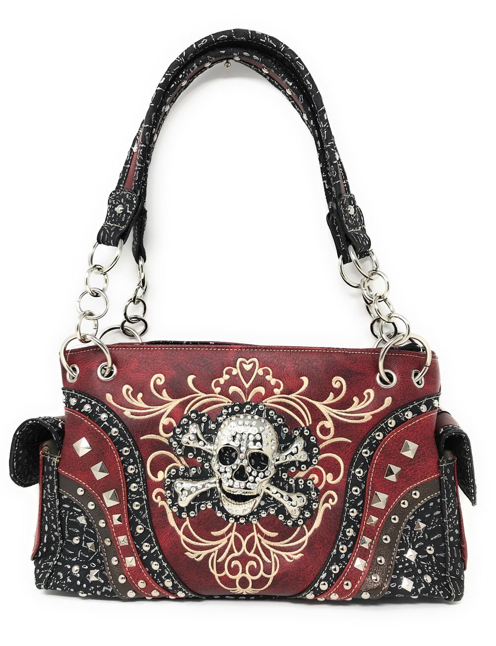 Stylish Women's Skull & Bones Skeleton Handbag with Matching Wallet - 6 Trendy Colors for Gothic Fashion, Halloween Costumes & Alternative Style Outfits