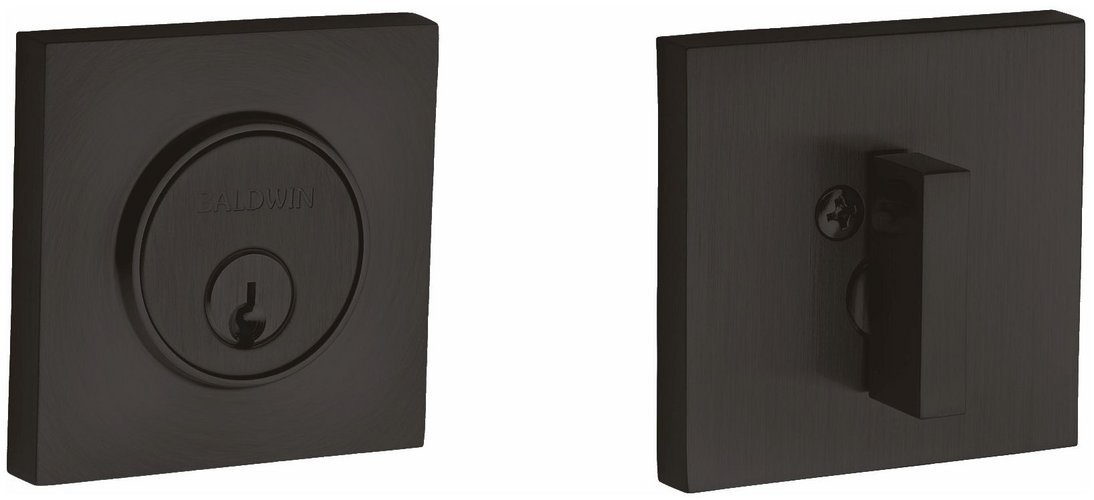 Baldwin 8220 Santa Monica Contemporary Square Single Cylinder Deadbolt - Oil Rubbed Bronze Finish - Secure Entry Door Lock for Homes & Offices