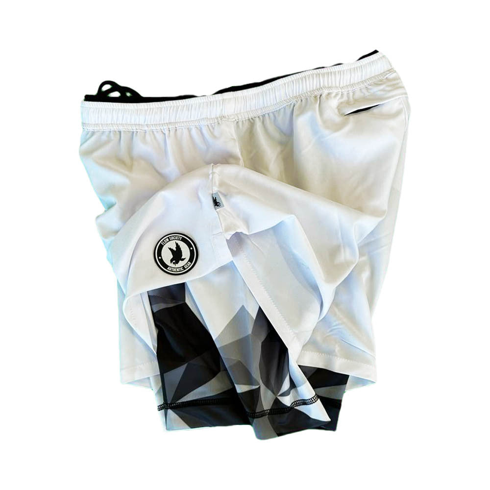 Men's Solid White Diamond Geo 2-in-1 Compression Shorts - Workout, Running & Gym Training Activewear